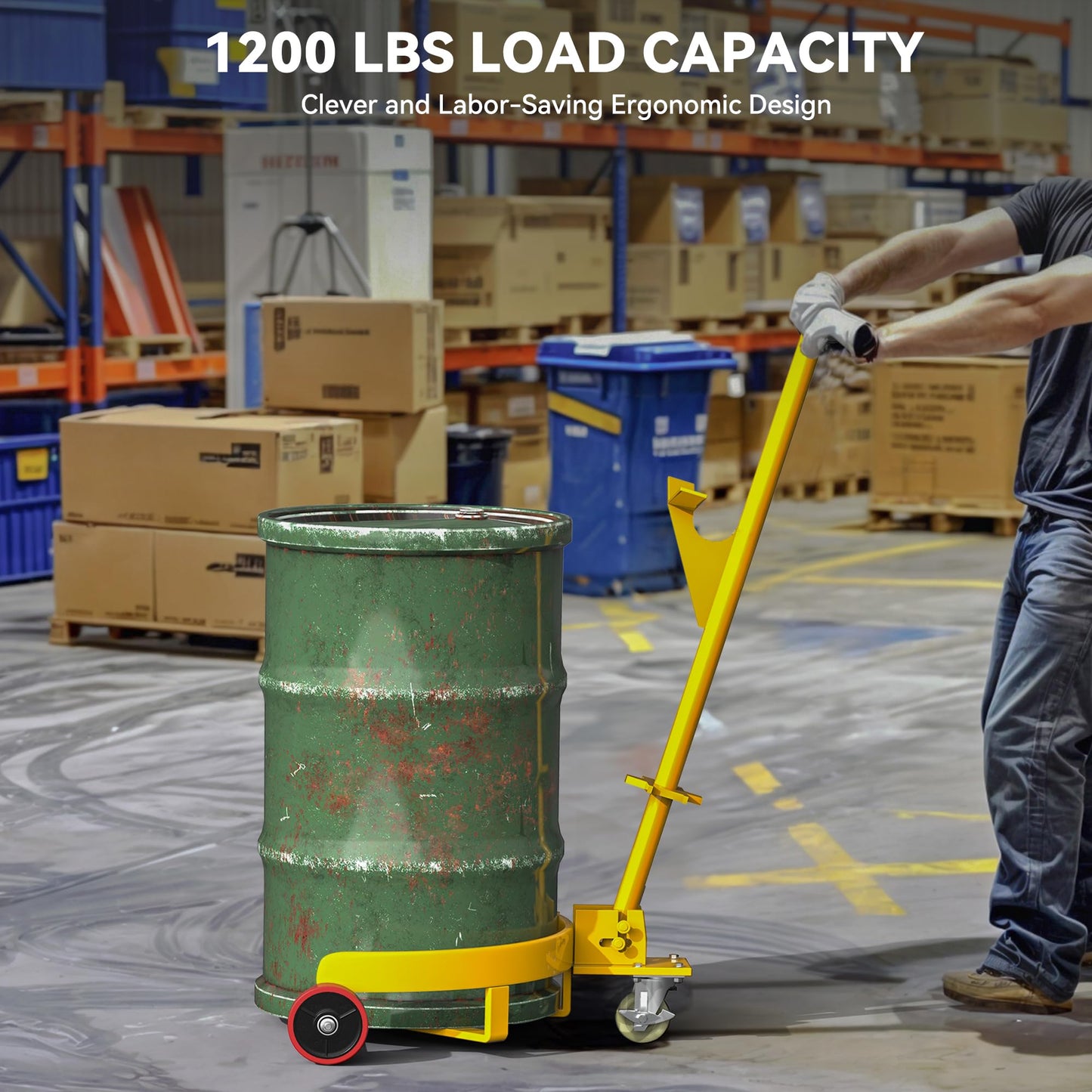 YITAMOTOR 1200 lbs Capacity 55 Gallon Drum Dolly, Heavy Duty Drum Cart with Bung Wrench Handle, 55 Gal Drum Dolly with Swivel Wheels with Brake, 4 Universal Bottle Openers, Low Profile, Yellow