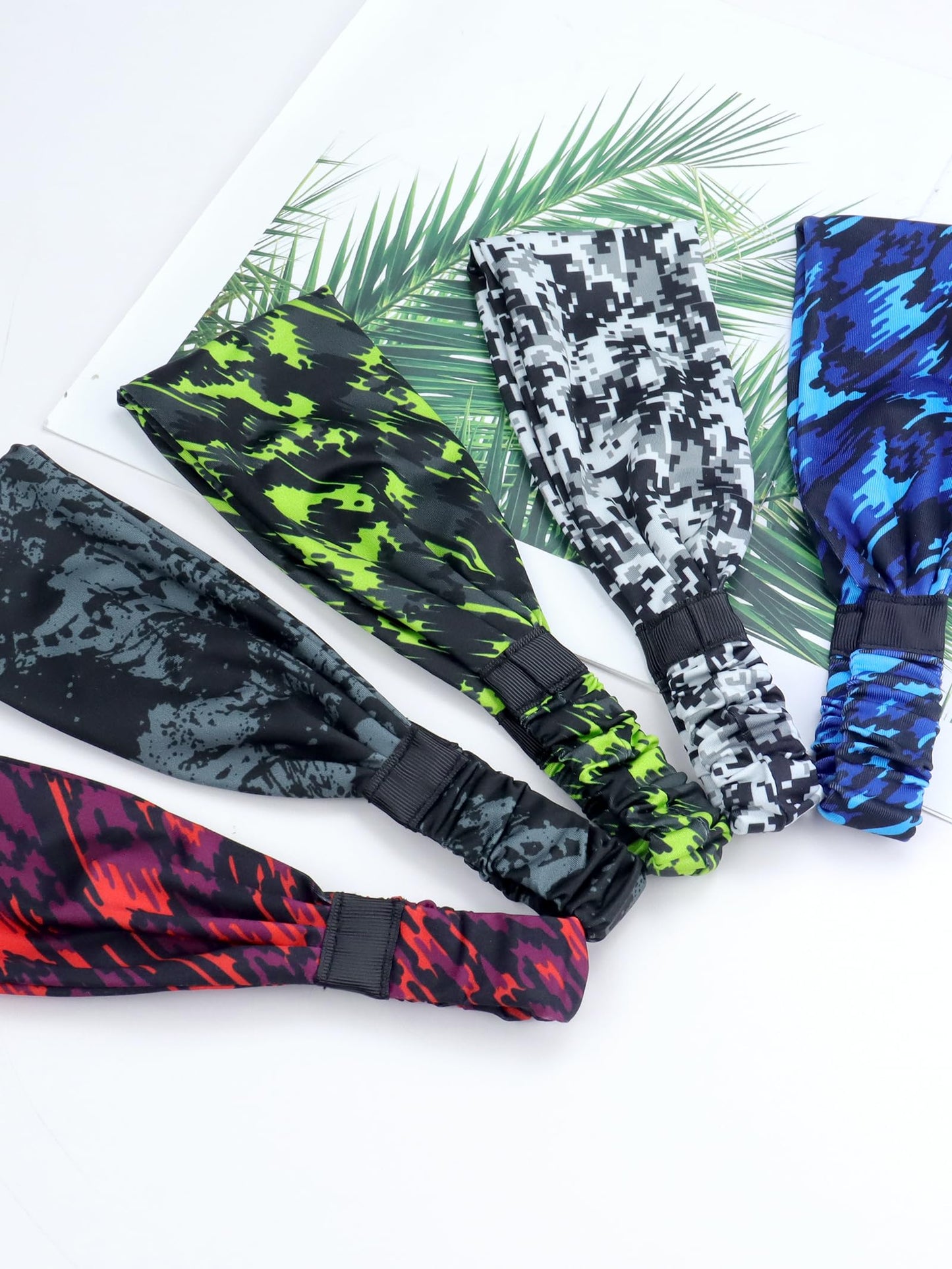 AWUMBUK Men's Sports Headbands, Absorbent Stretchy Sweatbands 5 Pack for Workout, Football, Running, Cycling, Fitness