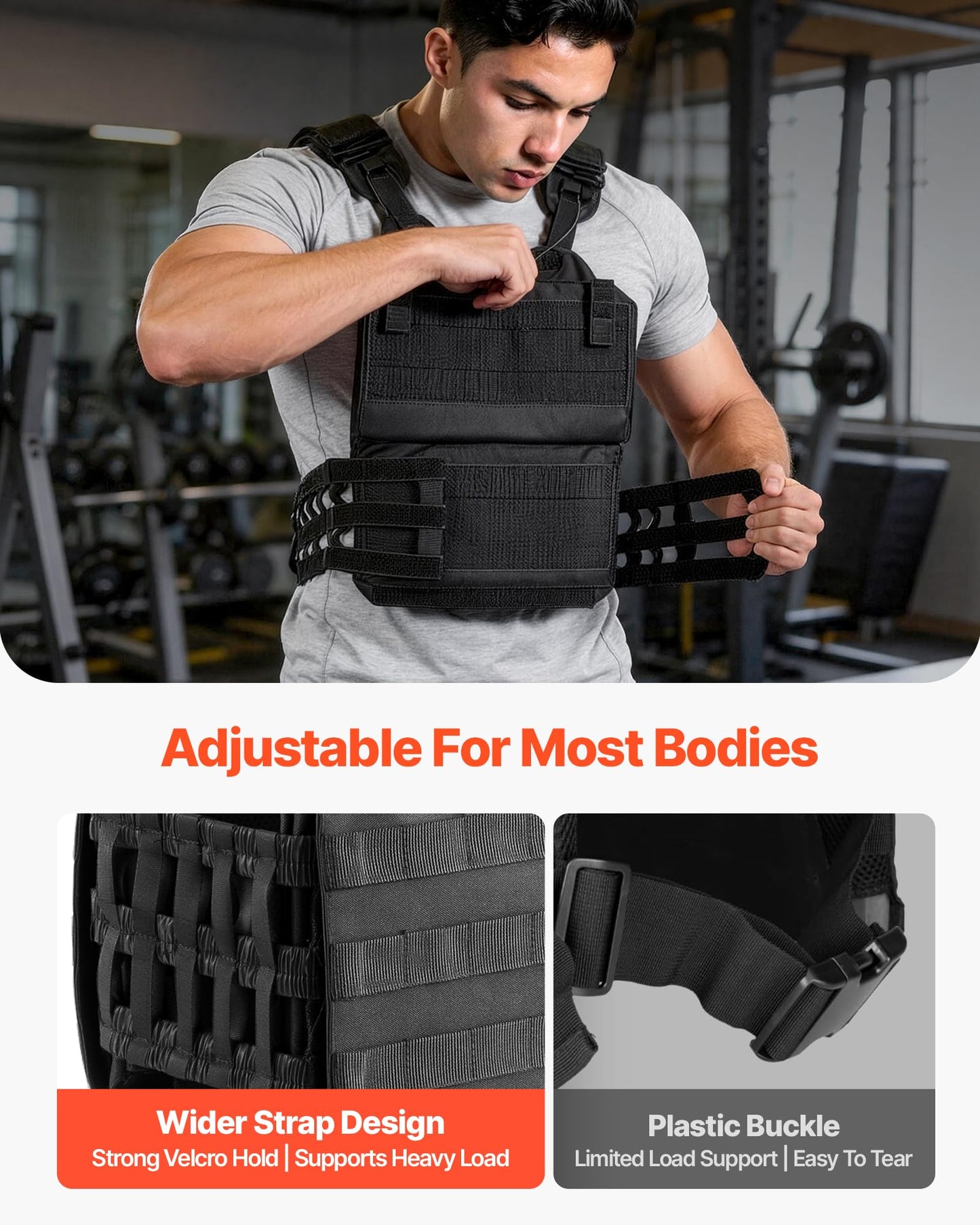 VEVOR Weighted Vest, Body Weight Vest with Shoulder Pad, and Reflective Stripe, Exercise Set for Men Women, Workout Equipment for Strength Training, Running, Jogging, Fitness, Muscle Building
