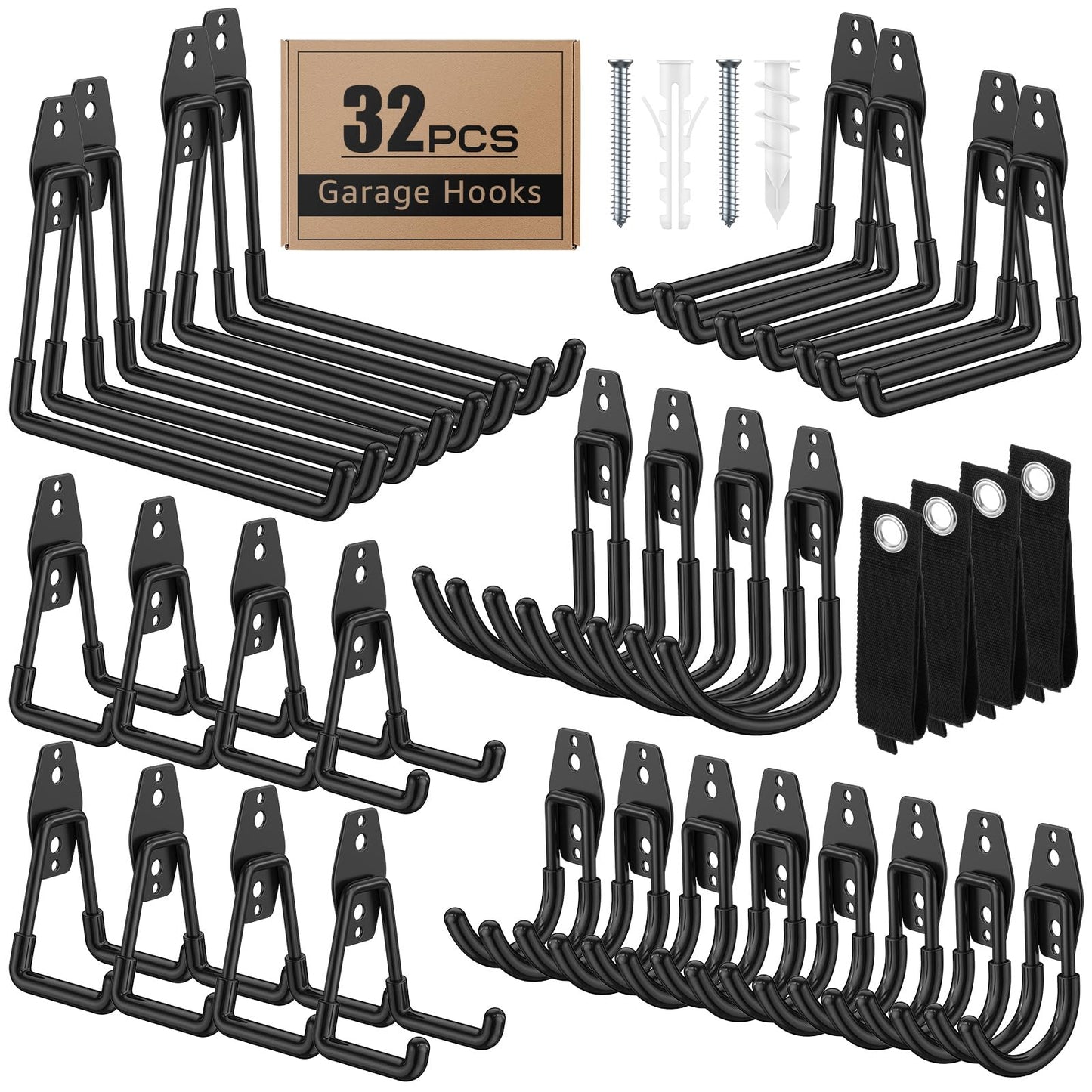 ITCPRIM 32 Pack Garage Hooks with Anti-Slip Coating Heavy Duty Wall Mount Hooks for Garage Storage and Hanging Hoses Bike Garden Tools Ropes etc