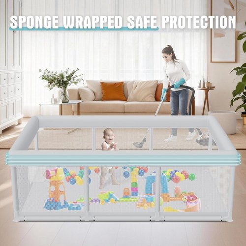 Hiaksedt Baby Playpen - 74x50 Inch Indoor & Outdoor Play Yard with Breathable Mesh Safety Features