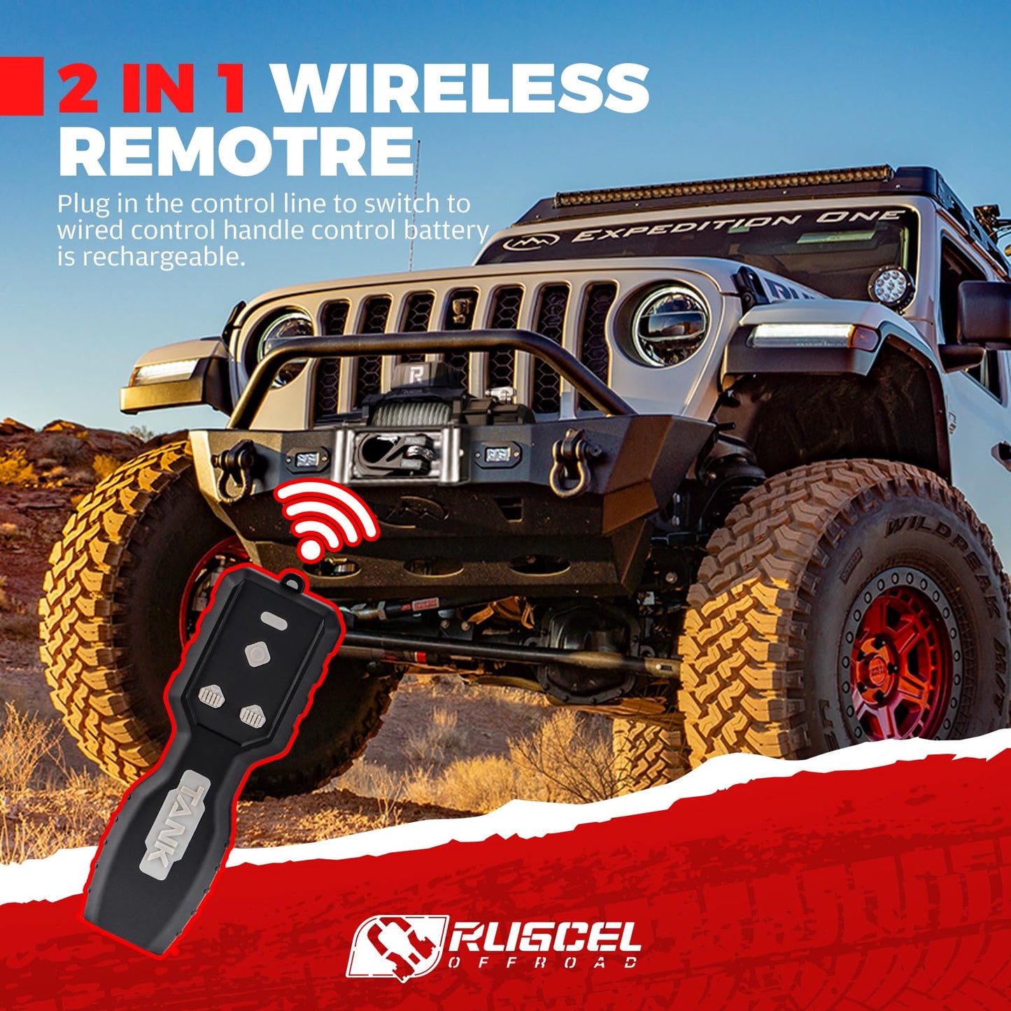 RUGCEL WINCH 20000lb Waterproof Electric Steel Rope Winch 12V with Hawse Fairlead,Black Rope，for Truck SUV