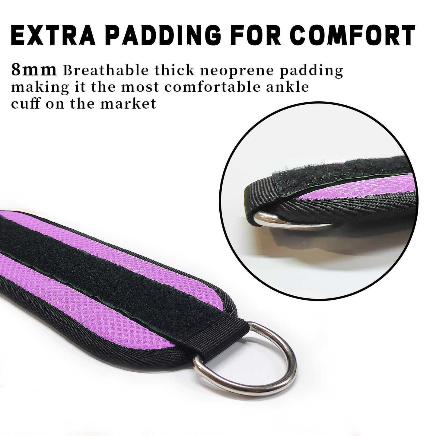 Langmeil 2Pack Comfortable Ankle Strap for Cable Machine, Fitness Work Out Cuff Attachment for Home & Gym, Booty Workouts Kickbacks, Leg Extensions, Hip Abductors Men Women(Purple)