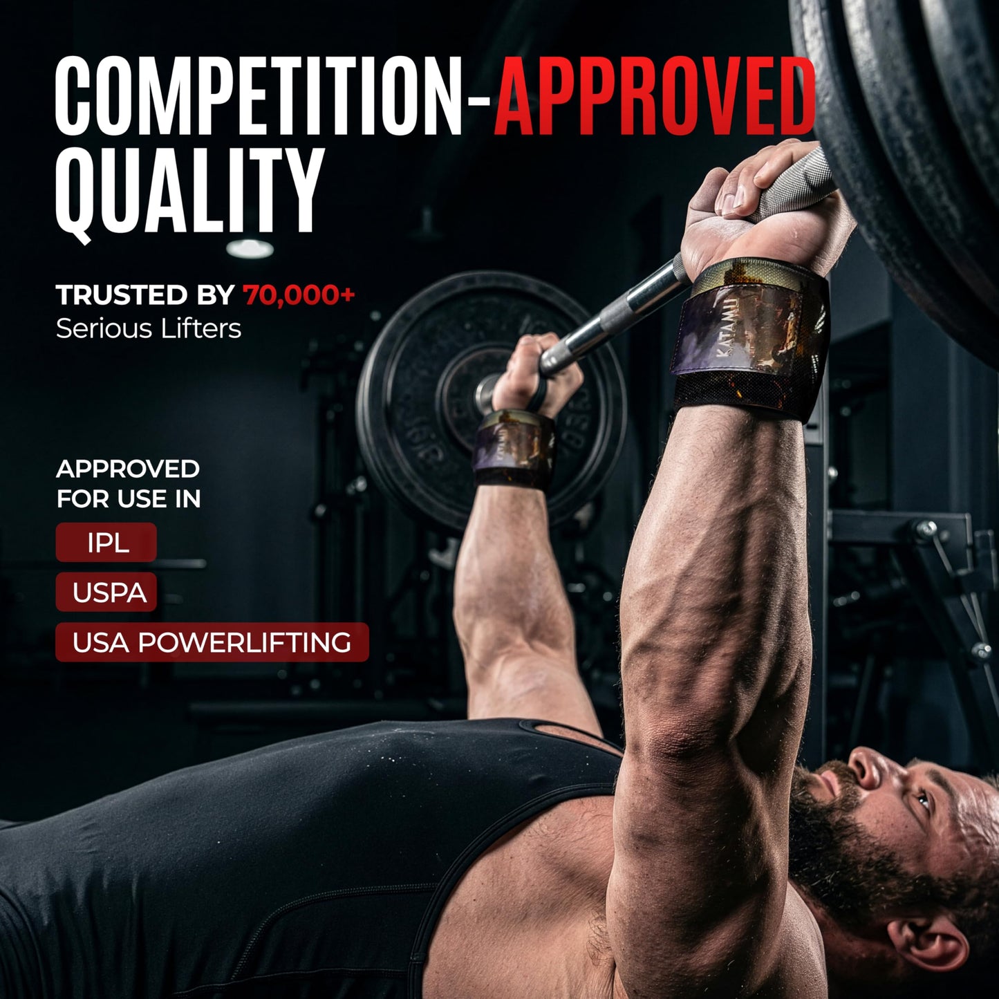 Katamu Premium Wrist Wraps for Weightlifting — 18 Inch Cotton Wrist Support with Thumb Loop for Powerlifting, Bodybuilding and Bench Press, Men and Women, Pair