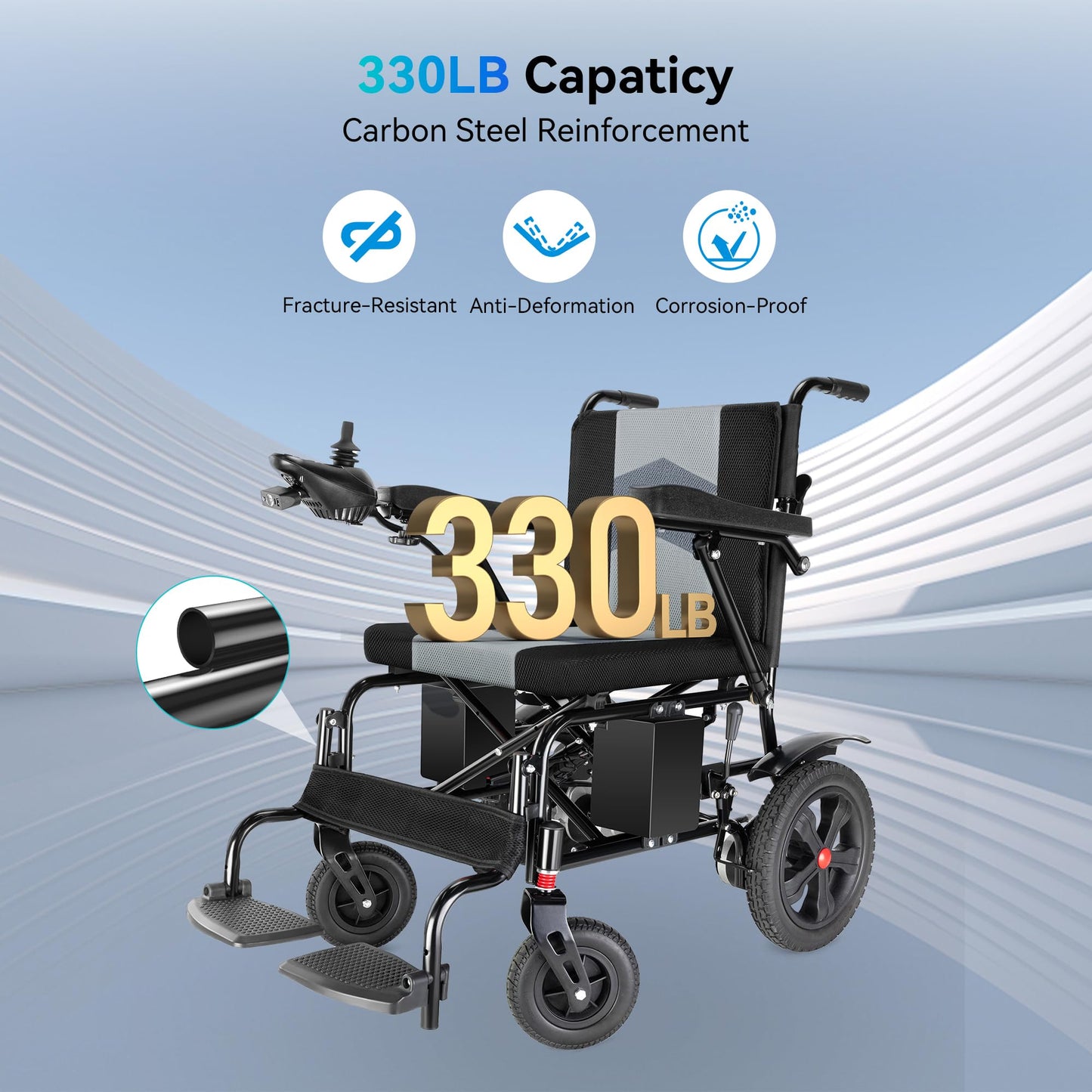WalkFeel Foldable Electric Wheelchair with 19” Wide Seat, Lightweight Electric Wheelchairs for Adults|Seniors|Handicap, All-Terrain Power Wheelchair, 330 LB Capacity (Gray)
