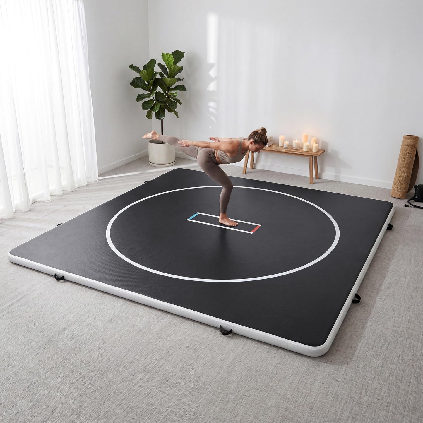 Fnova Inflatable Wrestling Mat 10x10 FT x 4 IN, PVC Portable Wrestling Mats for Home, 4" Thick Jiu Jitsu Mats with Circles for Wrestling, Martial Arts, Jitsu, BJJ, Boxing, MMA, Judo Indoor Outdoor Use