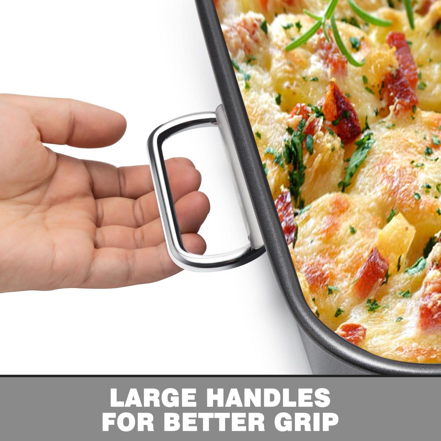 Tiawudi Lasagna Pan with Handles, 15x10x3 Inch Bakeware for Oven, Nonstick Rectangular Roasting Pan, Deep Baking Dish for Cake and Brownie, Heavy Duty