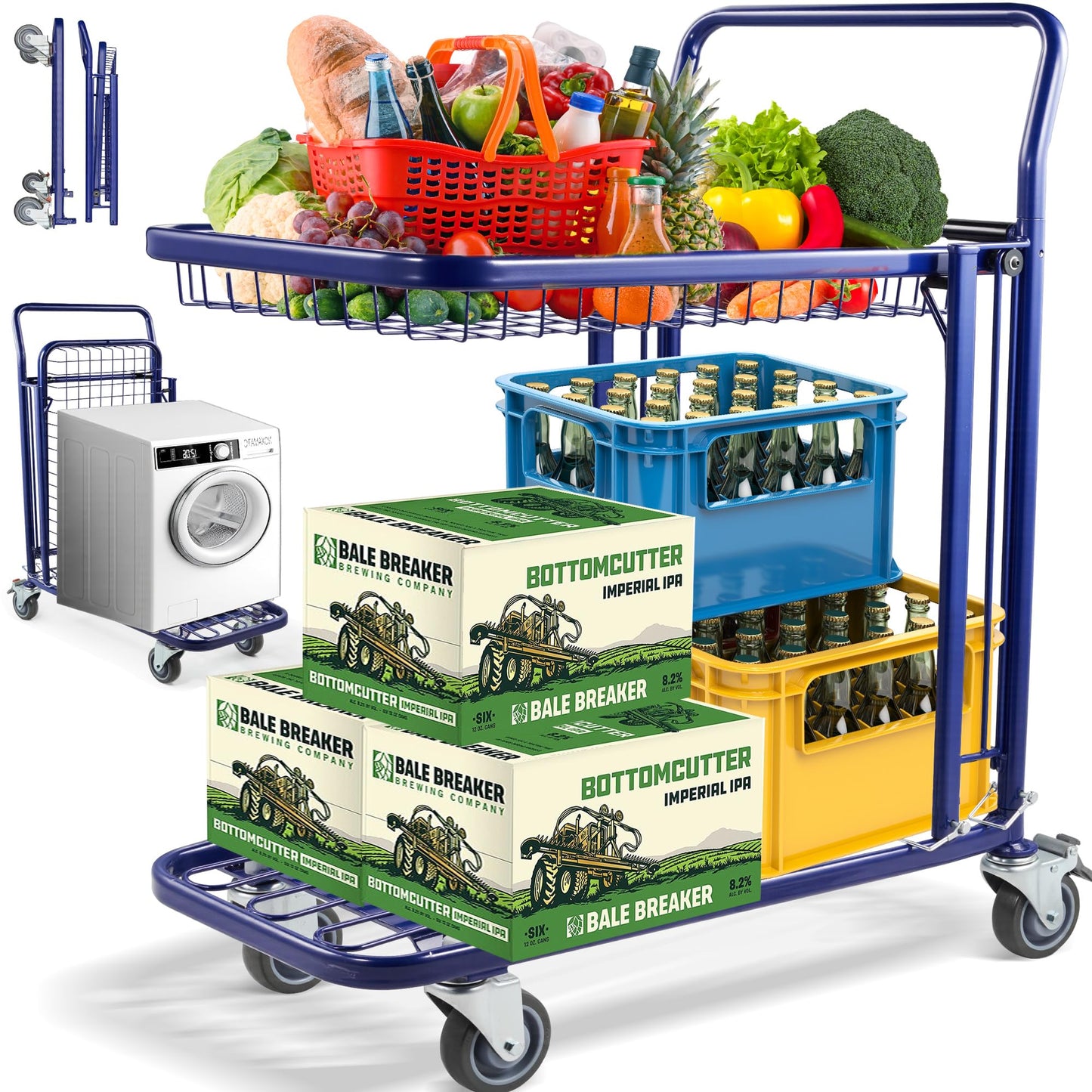 Osluken Upgraded Metal Shopping Cart with Wheels, 700 LBS Heavy Duty 2-Tier Grocery Cart, Detachable Utility Hand Truck Dolly for Home， Supermarket，Warehouse
