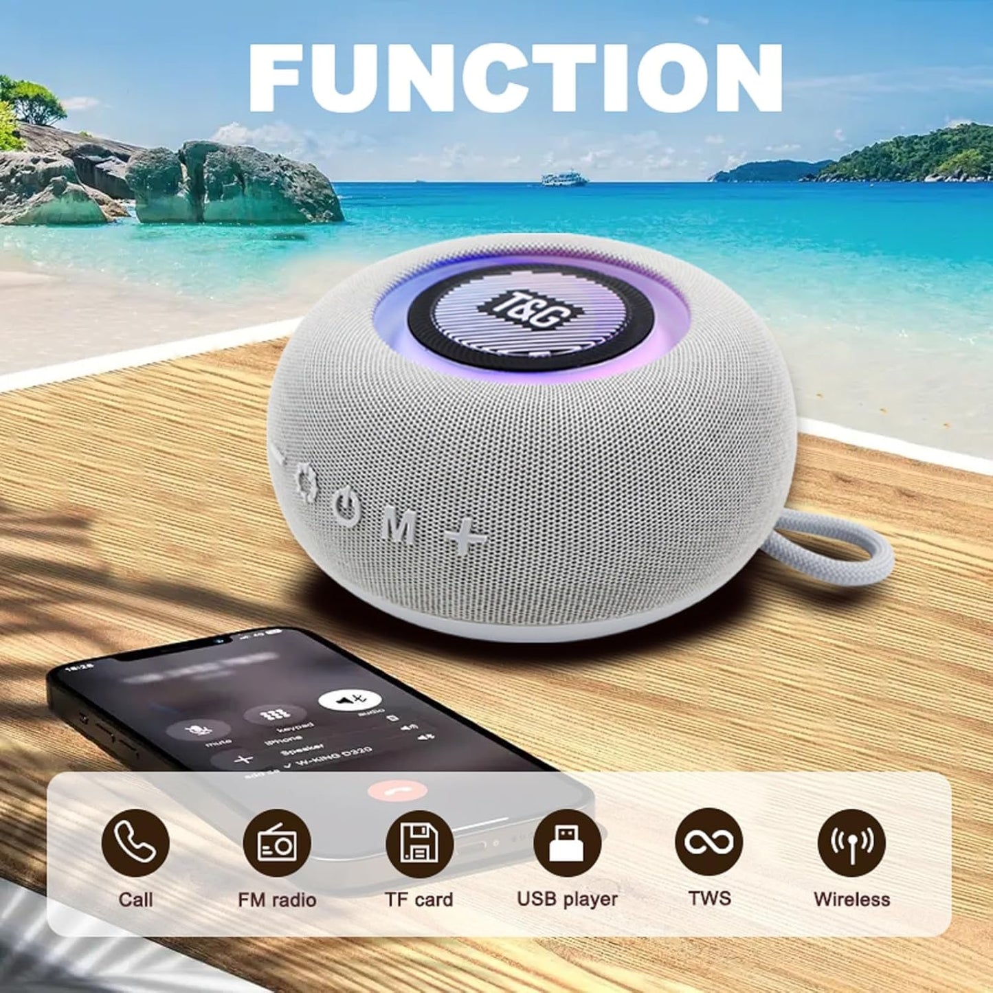 T&G IPX4 5.3, Portable Bluetooth Magnetic Speaker with Pulsing Lights, Stocking Stuffers, Waterproof, All Day Playtime