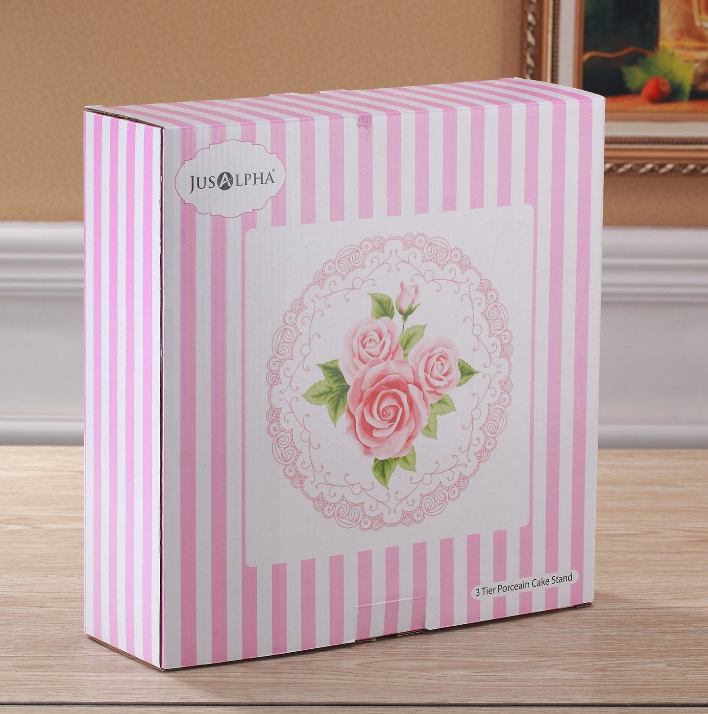 Jusalpha® 3-Tier Porcelain Cake Stand-Dessert Stand-Cupcake Stand-Tea Party Serving Platter, Comes in a Gift Box- Free Sugar Tong,3 Color (Silver)