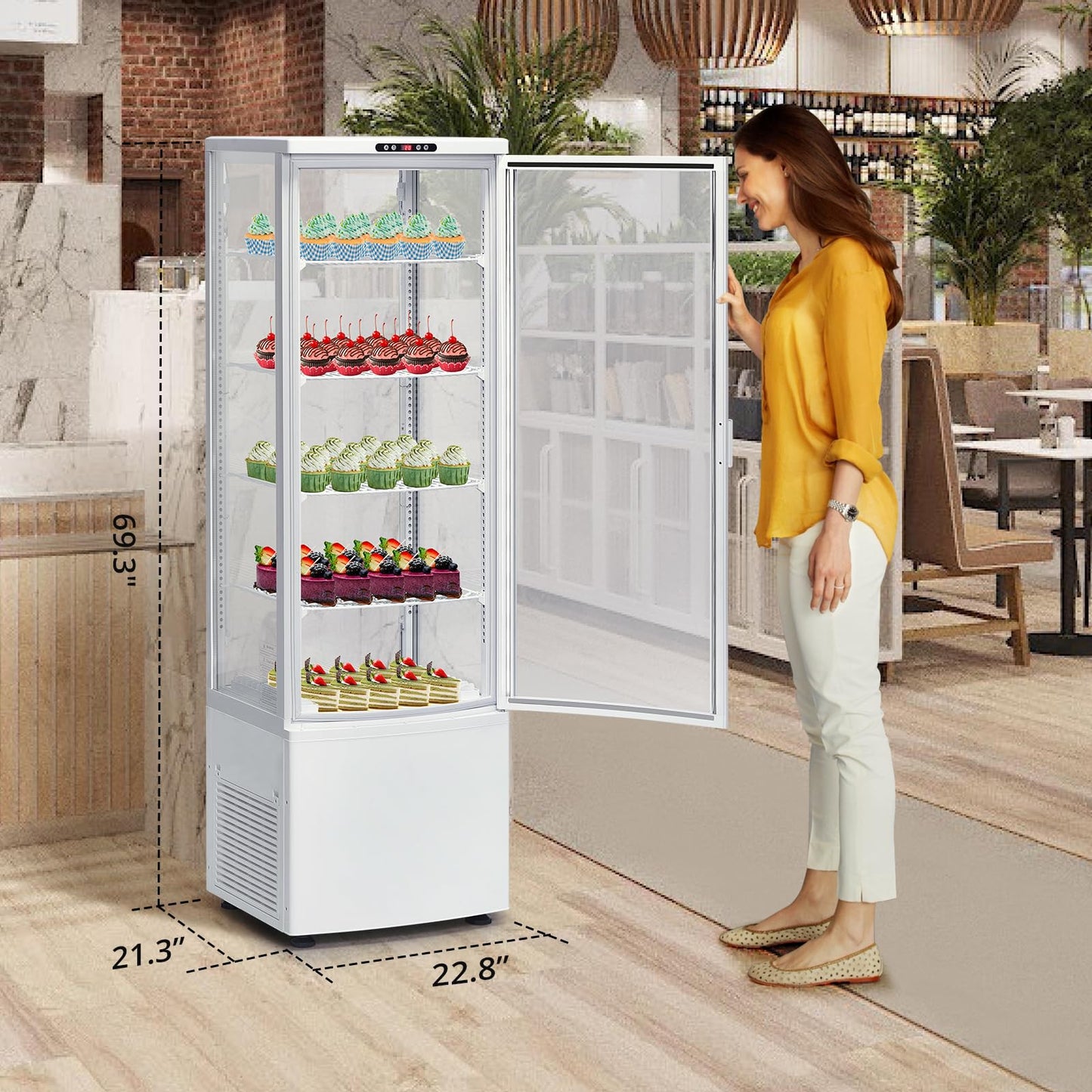 IDEALHOUSE 8.4 Cu.FT Commercial Refrigerator Display,Glass Door Beverage Cooler,Adjustable Shelving,LED Lighting,Countertop Fridge