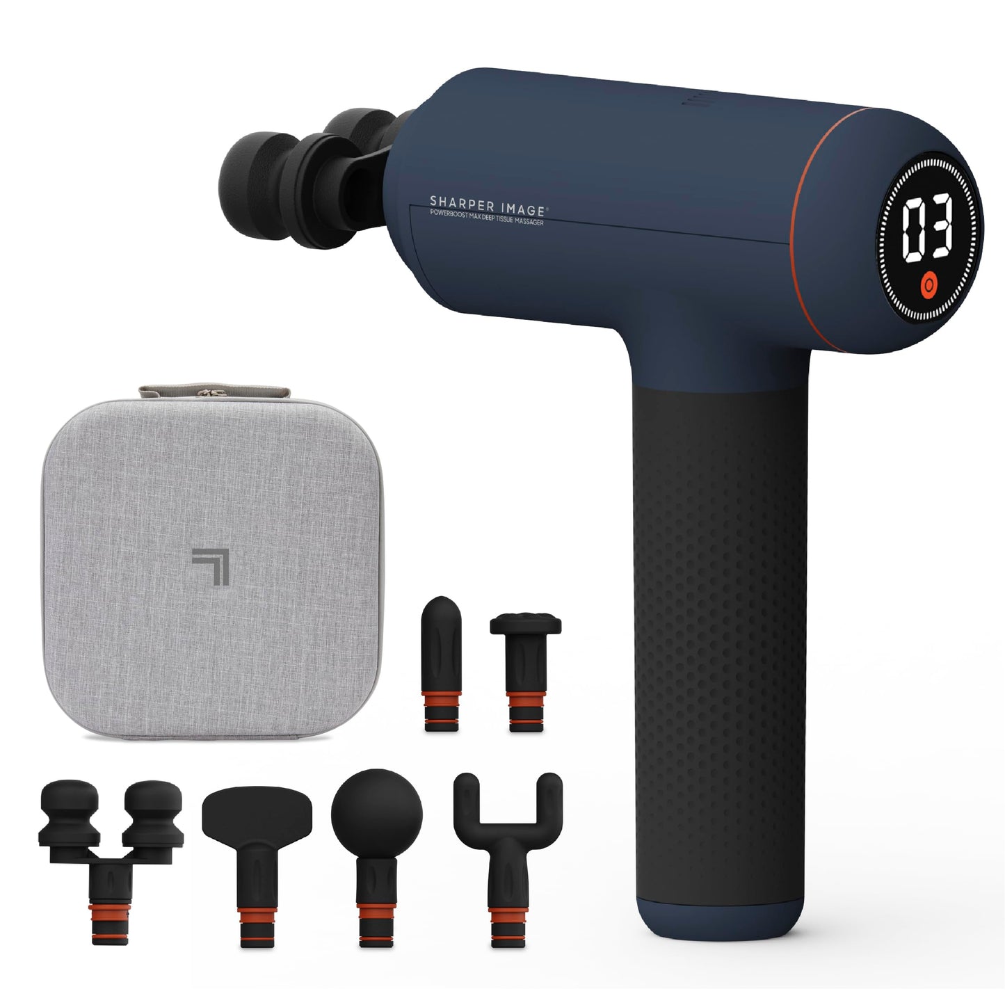 Sharper Image PowerBoost Max Massage Gun | Anti-Stall Deep Tissue Percussion Massager | 7 Speeds | Workout Muscle Recovery | Pain Relief | Back Shoulder Massager | Massage Tool | Gifts for Men Women