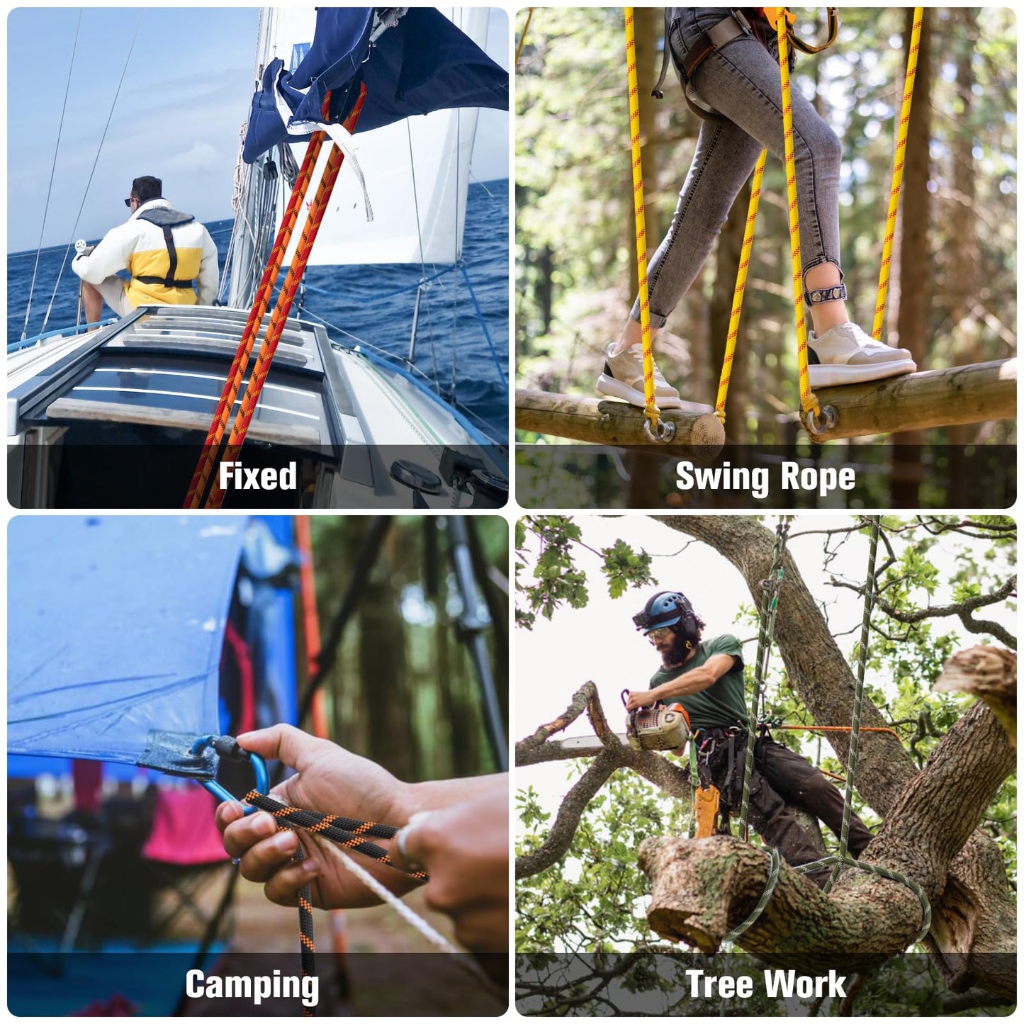 Double Braided Arborist Rigging Rope - 3/8 in X 100 ft 48 Strands Rappelling Outdoor Pulling Heavy Duty Polyester Bull Rope for Swing Tree Work Camping Rescue Hiking - Orange