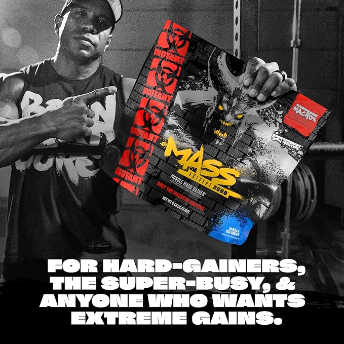 Mutant Mass Extreme Gainer ??Whey Protein Powder ??Build Muscle Size and Strength ??High Density Clean Calories (Vanilla Ice Cream, 12 lbs)