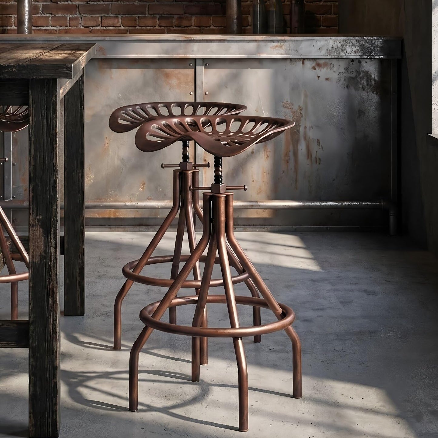Diwhy Rustic Farmhouse Barstool Tractor Seat Adjustable Bar Stool Industrial Pub Stool Copper Set of 2
