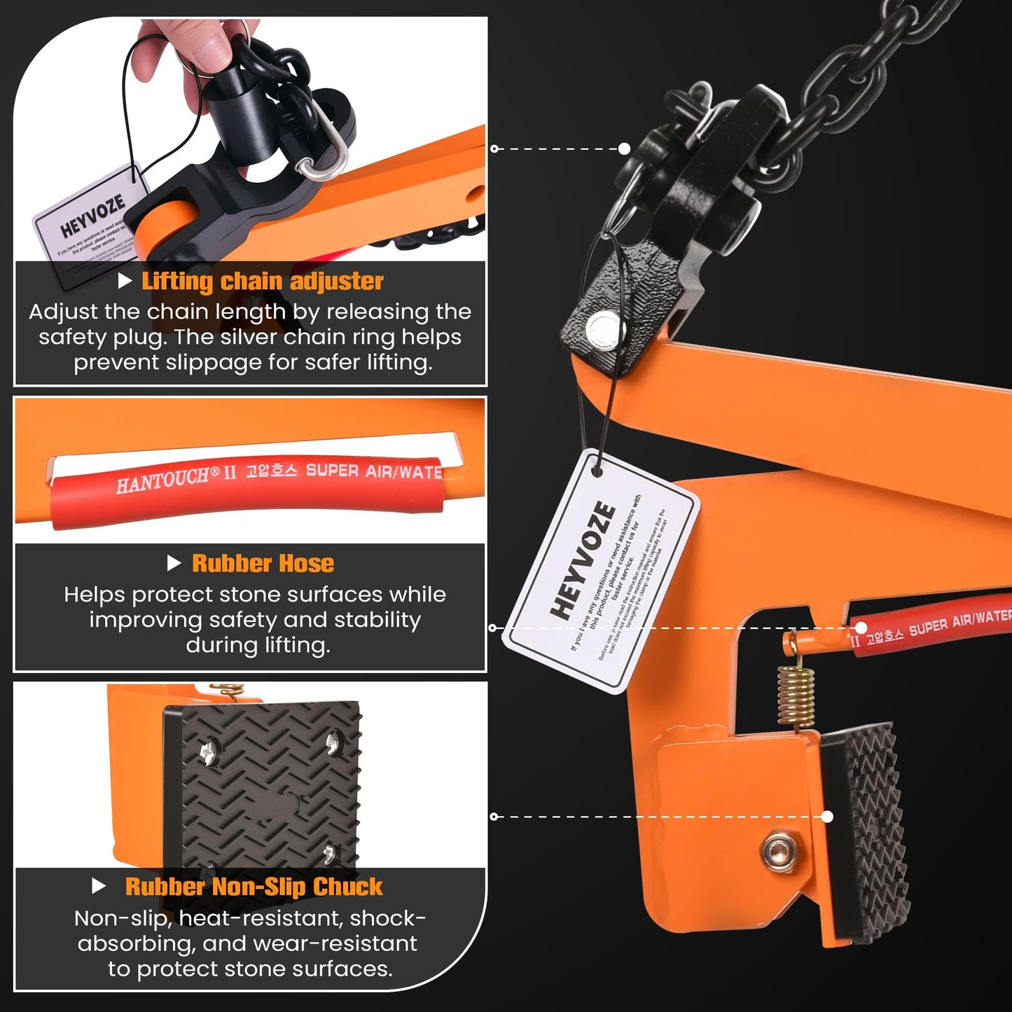 HEYVOZE 2646 lbs Granite Slab Lifting Clamp, Adjustable Range: 16.5"-42.5", Heavy Duty Stone Lifting Clamps for Carrying and Vertical Transport of Marble, Concrete Blocks, Slate Sheets, Curb Stones