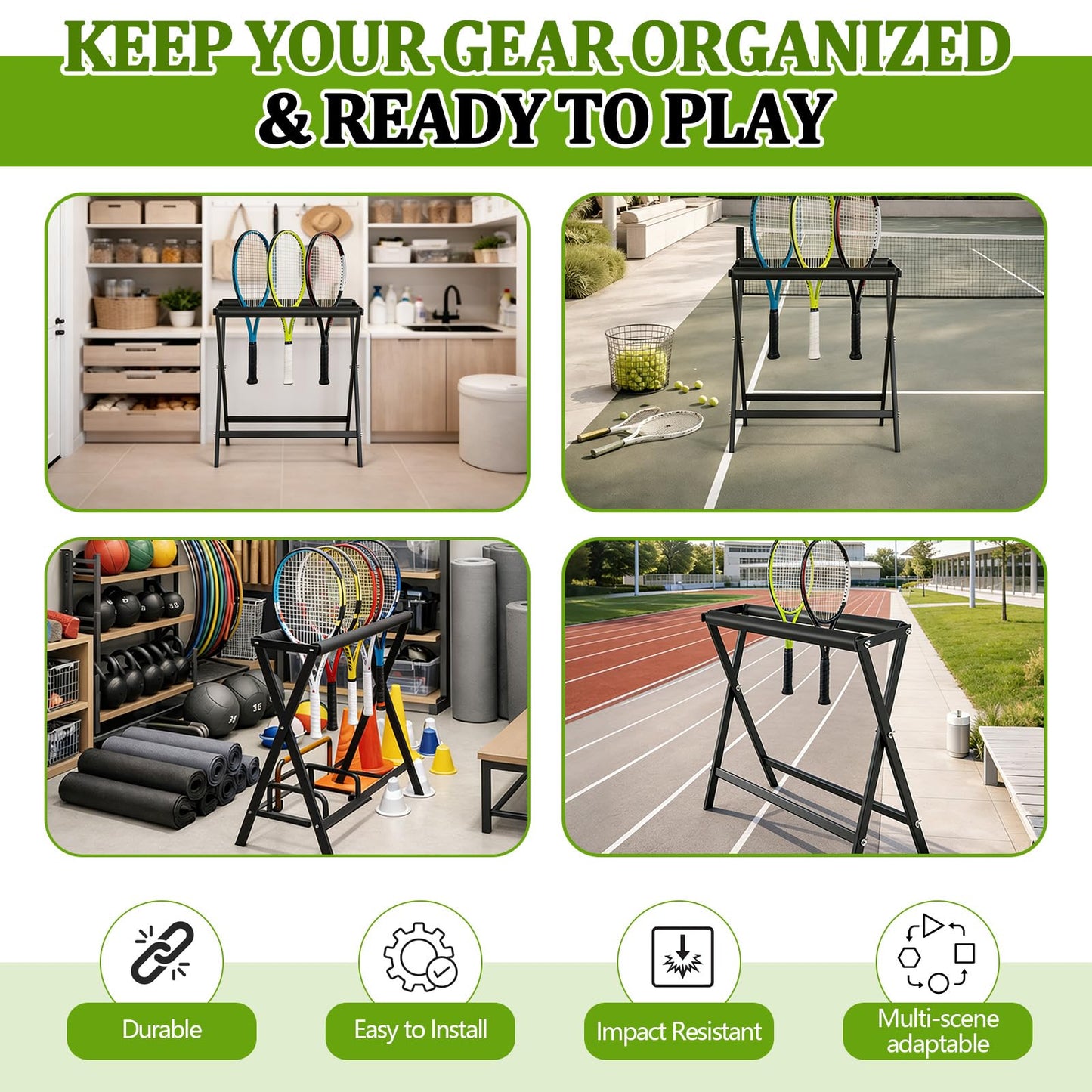 LEIFIDE Tennis Racket Storage Rack Stand Large Capacity Steel Tennis Racket Holder Badminton Racquet Rack Organizer for Schools, Gymnasiums, Playground