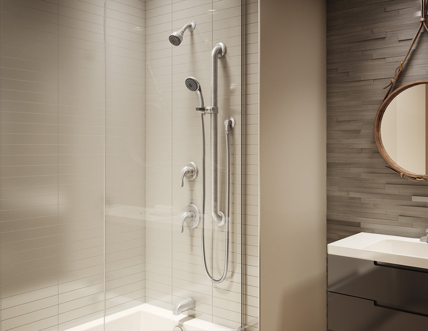 Symmons S-9602-PLR-TRM-STN Origins 1-Handle Tub & Shower Faucet Trim, Satin Nickel