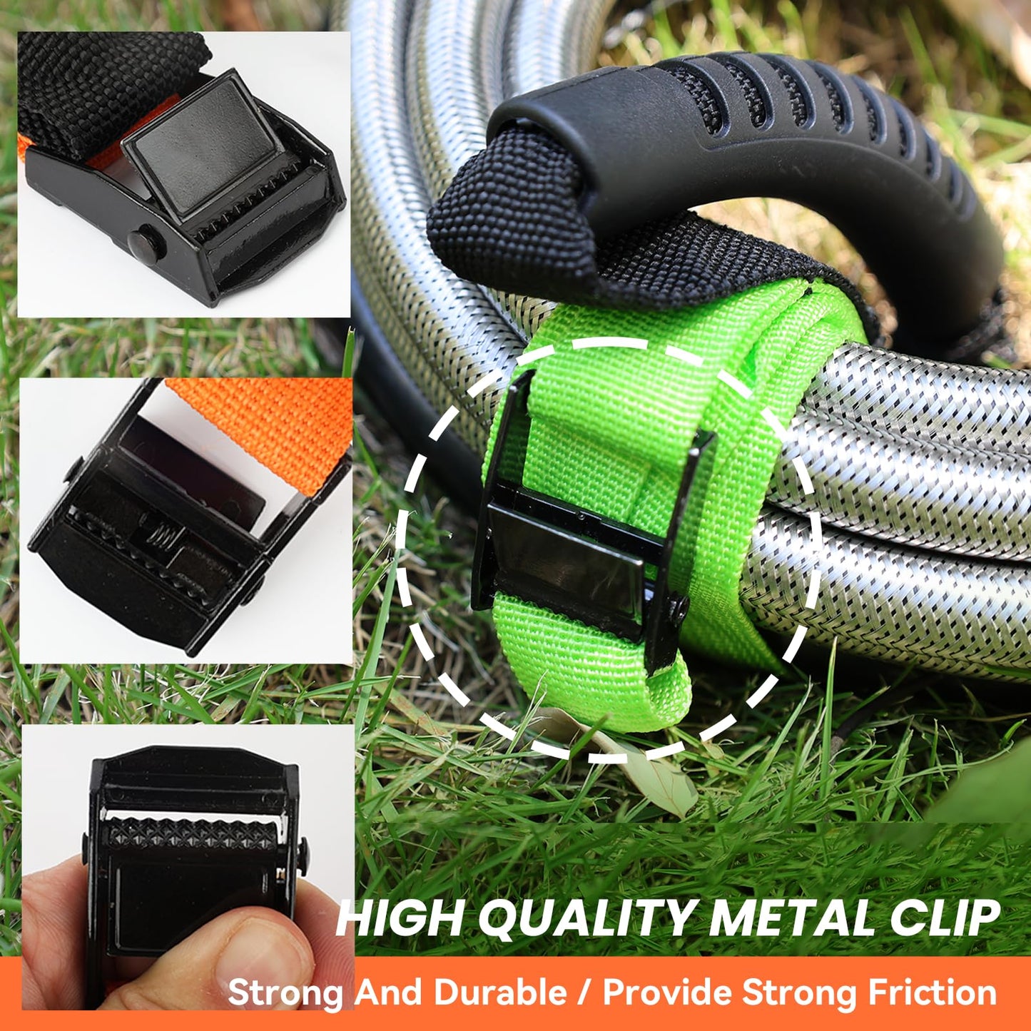 HUDLL Heavy Duty Storage Straps with Handle(2 Pack) for Cables, Ropes and Hoses, Extension Cord Organizer with Handle and Easy Adjustable Steel Black Lock Slider Buckles for Pool Hoses, Garden Hoses.