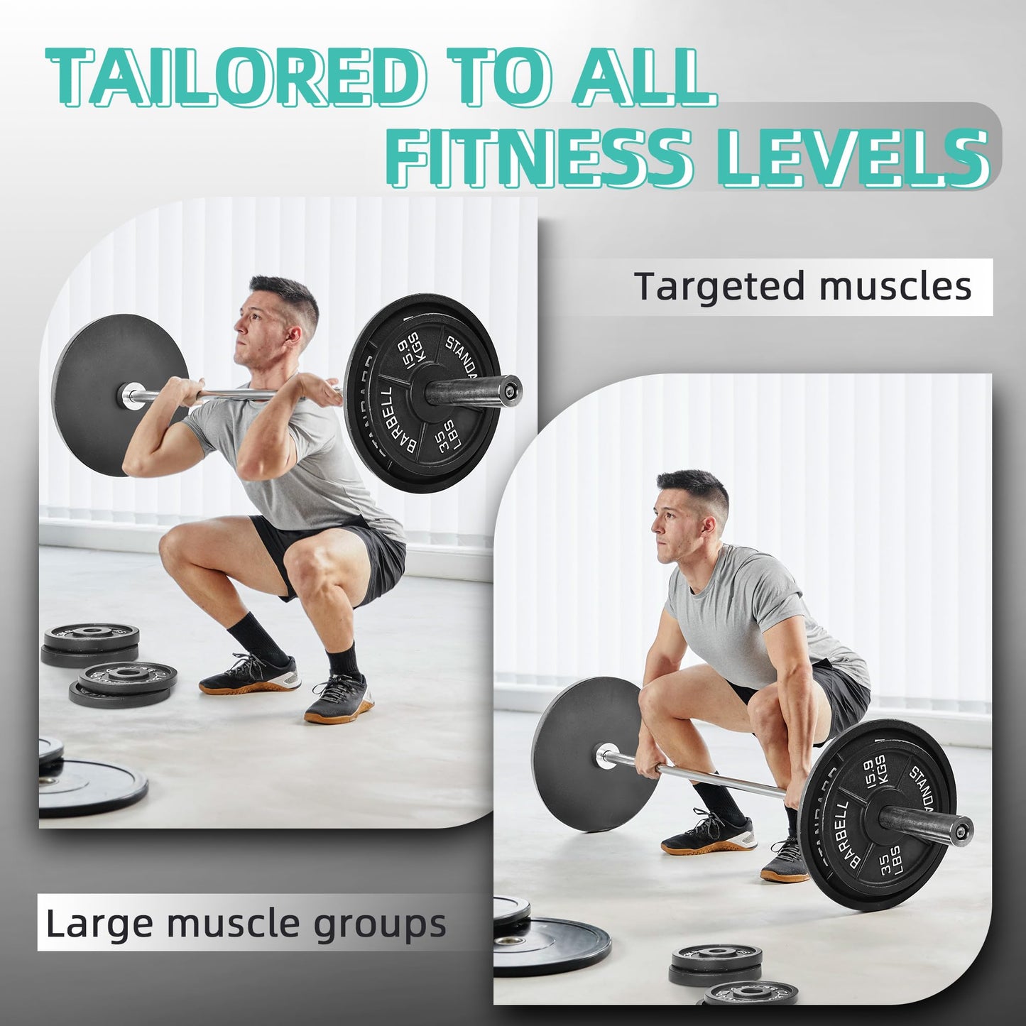 Fitvids 2 Inch Olympic Barbell Weight Plates Set, 255 LB(2.5-45 LB) Barbell Weight Set for Home Gym Strength Training, Deep Grip Edge