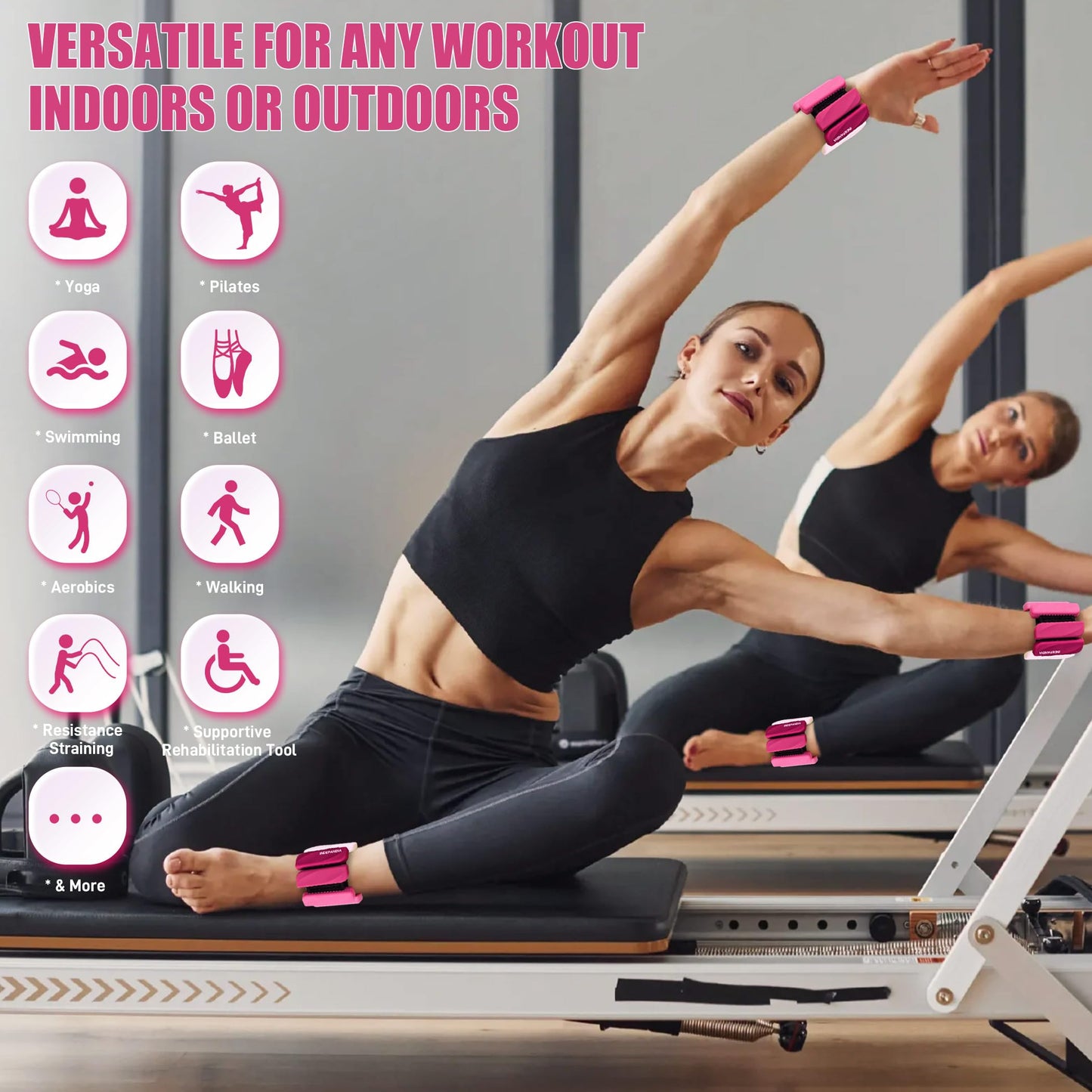 INDEPANDIA Wrist & Ankle Weights for Women and Men, 2lbs Pair Adjustable Silicone Weighted Bangles for Arm & Leg Workouts, Perfect for Pilates, Yoga, Walking & Home Fitness Training Gradient Pink