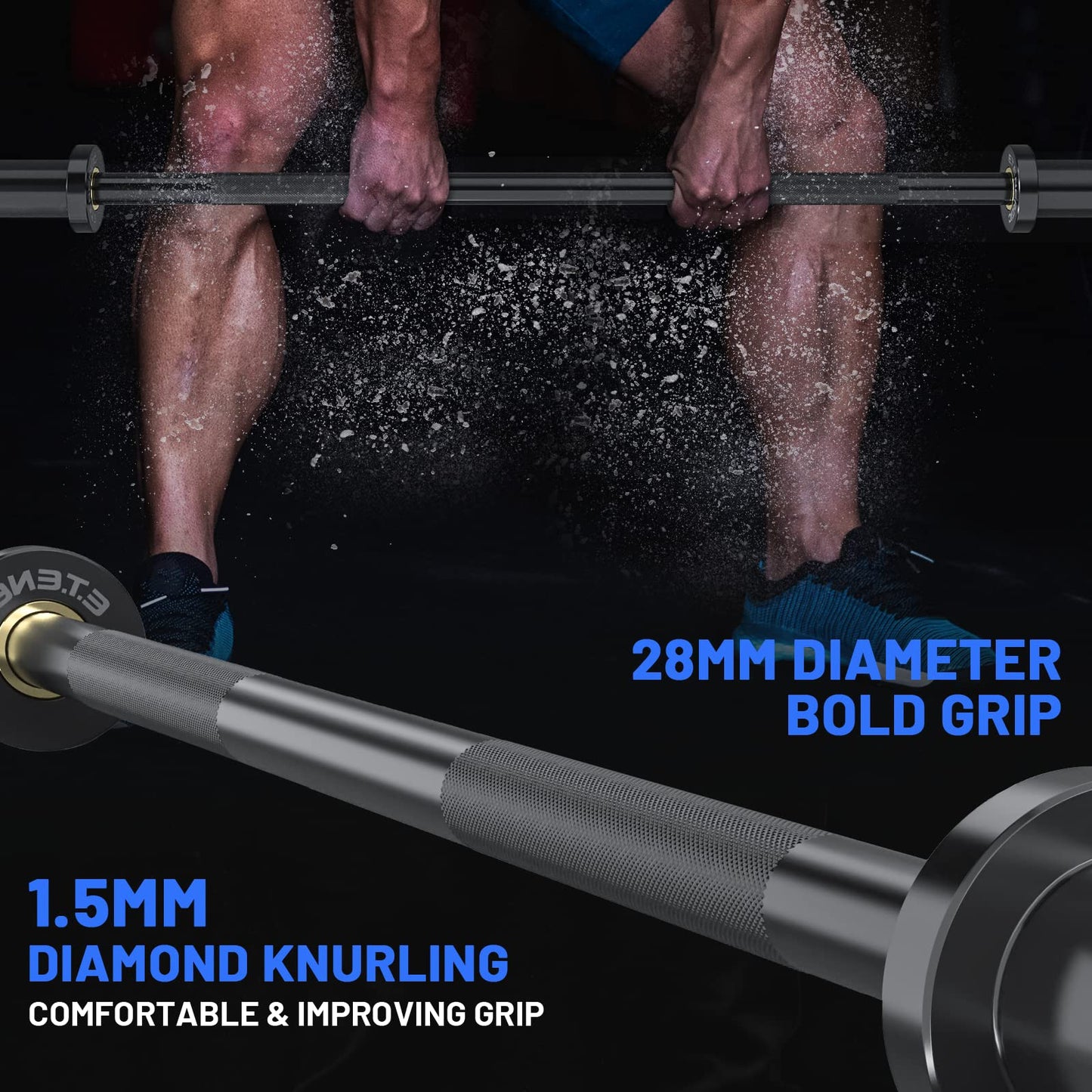 E.T.ENERGIC 4ft Olympic Barbell - Heavy Duty Chrome Steel Weightlifting Bar for 2-Inch Plates, 500LBS Capacity Bar with Knurled Grip & Ball Bearings - Compact Strength Training Barbell for Men & Women Home Gym Workout, Black