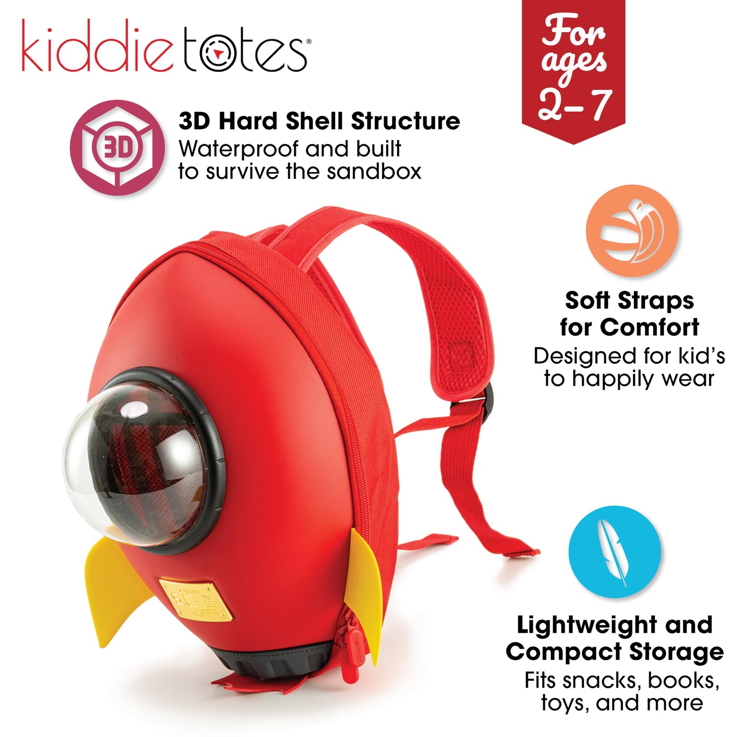 KIDDIETOTES Rocket Backpack for Toddlers, and Children - Perfect for Daycare, Preschool, Kindergarten, and Elementary School