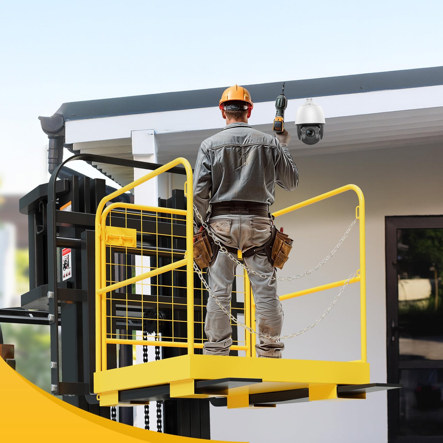 KUAFU Heavy Duty Steel Forklift Safety Cage - 36x36 Foldable Work Platform, 1200 LBS Load Capacity