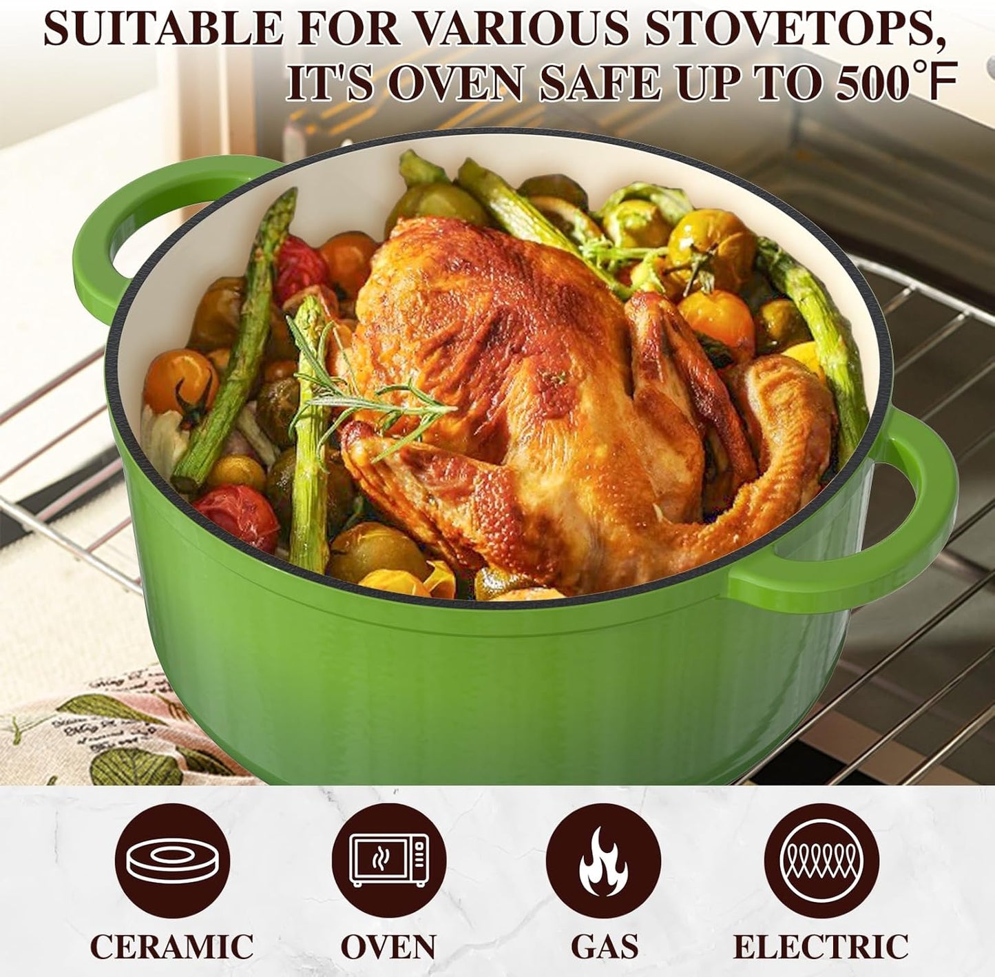 Umite Chef 5QT Enameled Cast Iron Dutch Oven - Heavy-Duty Cookware for Baking, Braising & Stews | Green