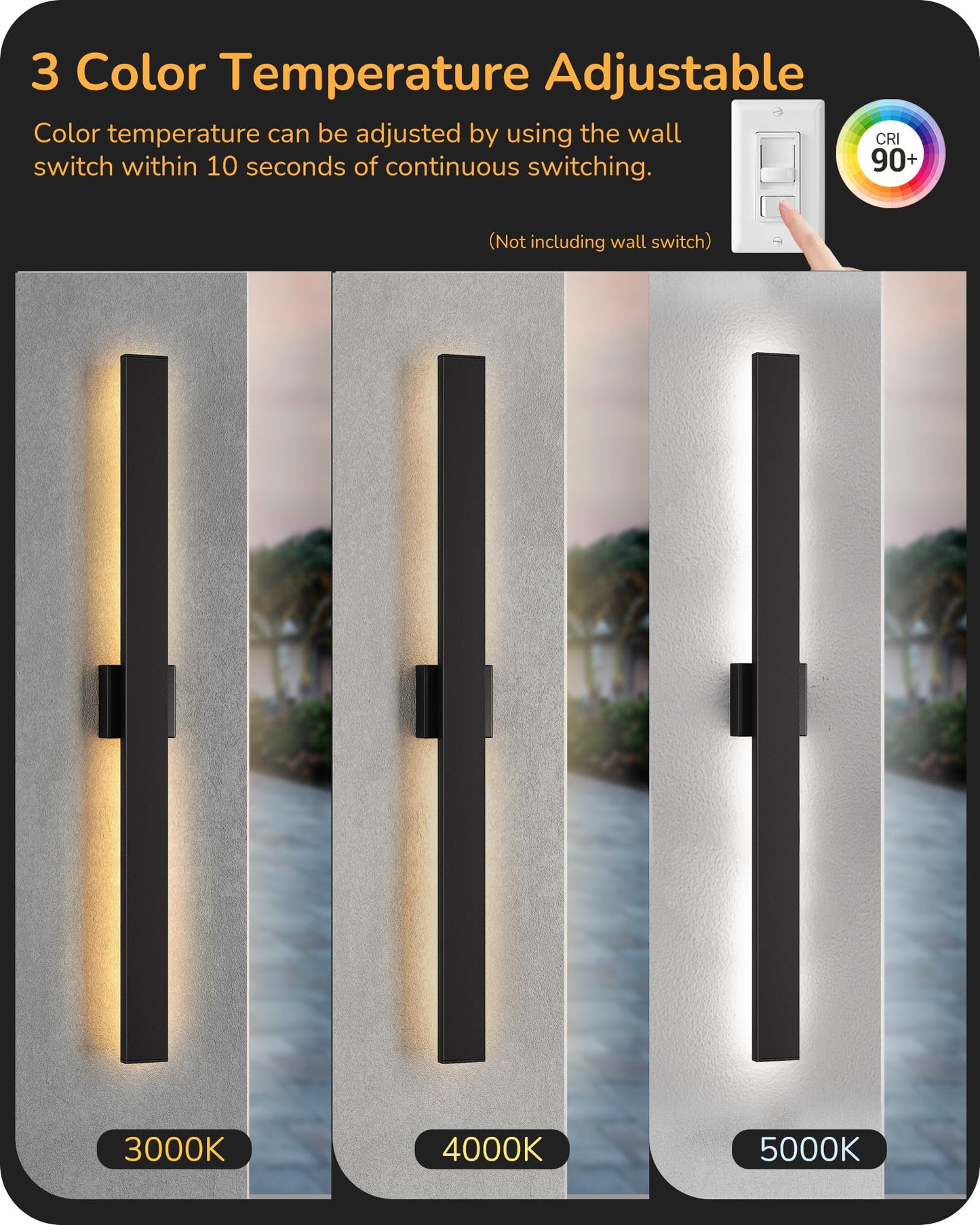 EDISHINE 2 Pack Modern Outdoor Wall Lights, Dimmable 39.4in Linear LED, IP65 Waterproof, Black, Model BD050