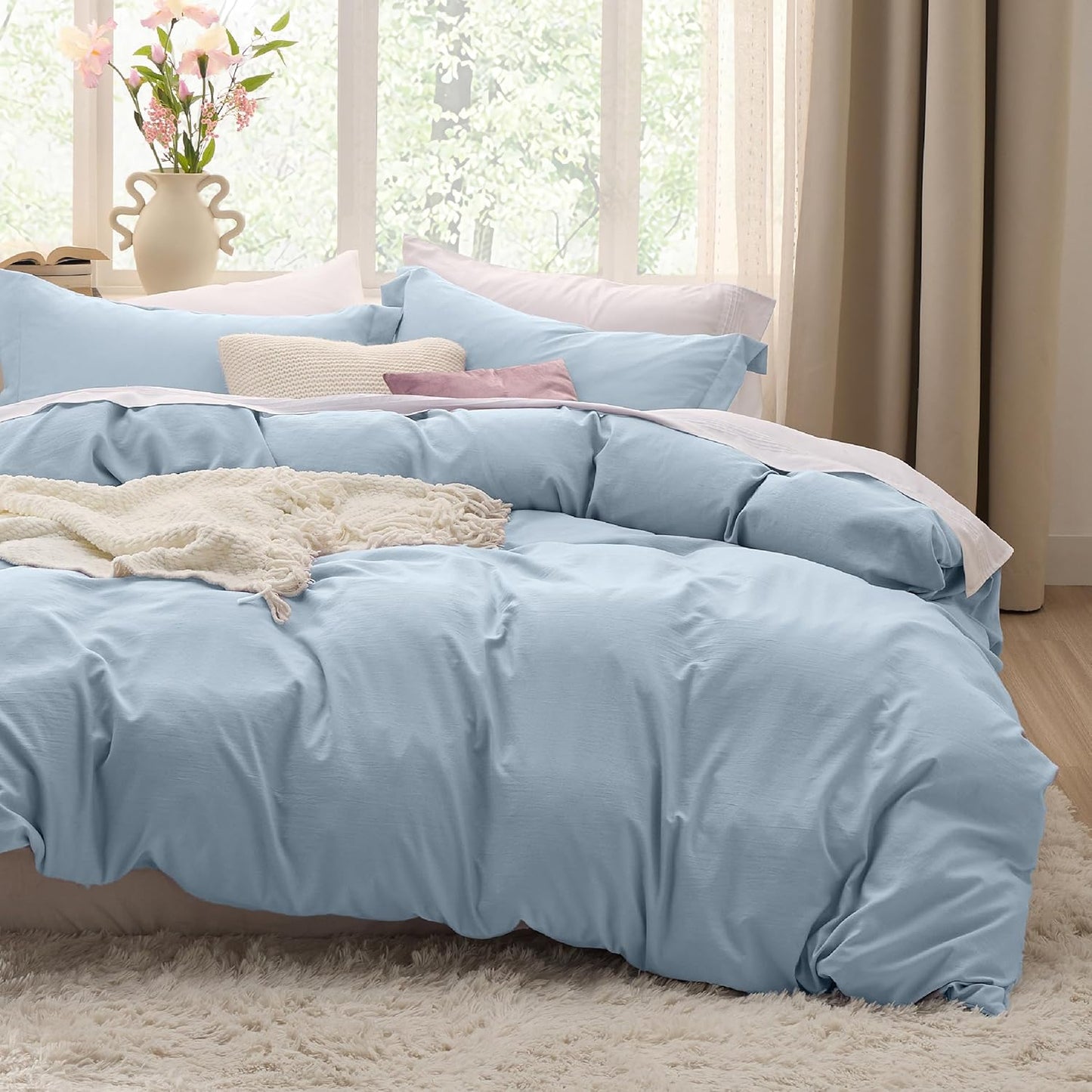 Bedsure Celestial Blue California King Duvet Cover - Extra Soft Prewashed Bedding Set, 104x98 Inches with Zipper Closure & 2 Pillow Shams