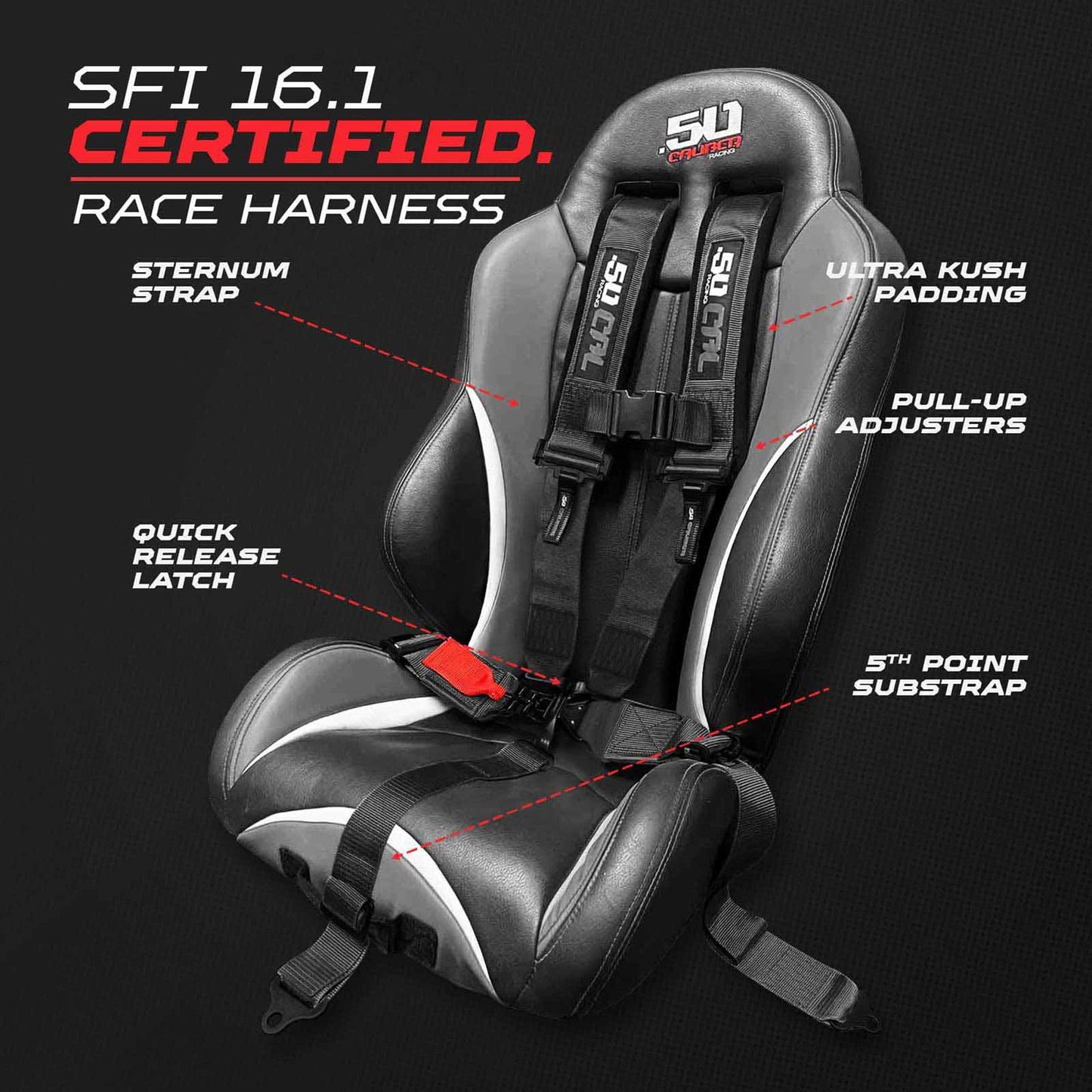 1pc 2" Black SFI Certified 5 Point Harness for Bucket Seat w/quick release Race Latch, Racing Harness 5 point Race Car UTV RZR 5pt [6071]