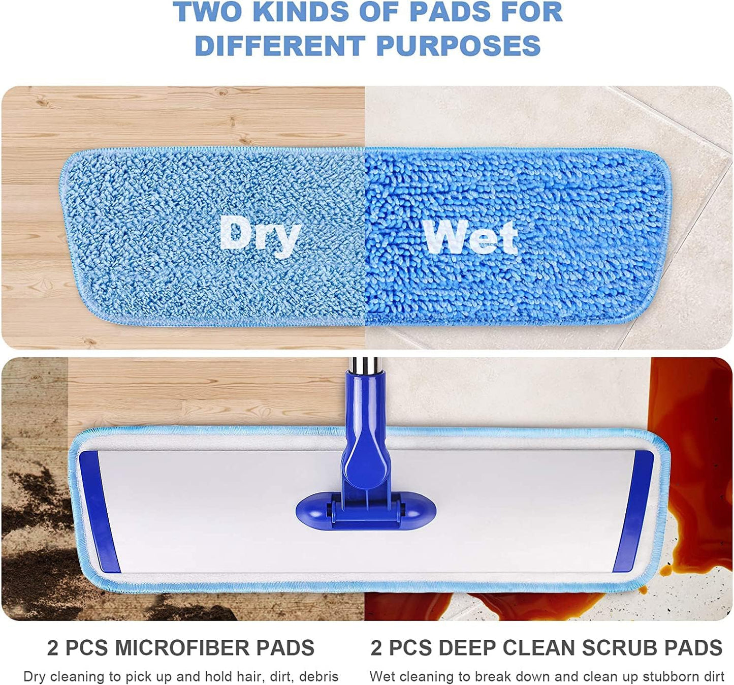Skiennix 18" Professional Microfiber Mop - Flat Mop with Stainless Steel Handle & 4 Reusable Pads
