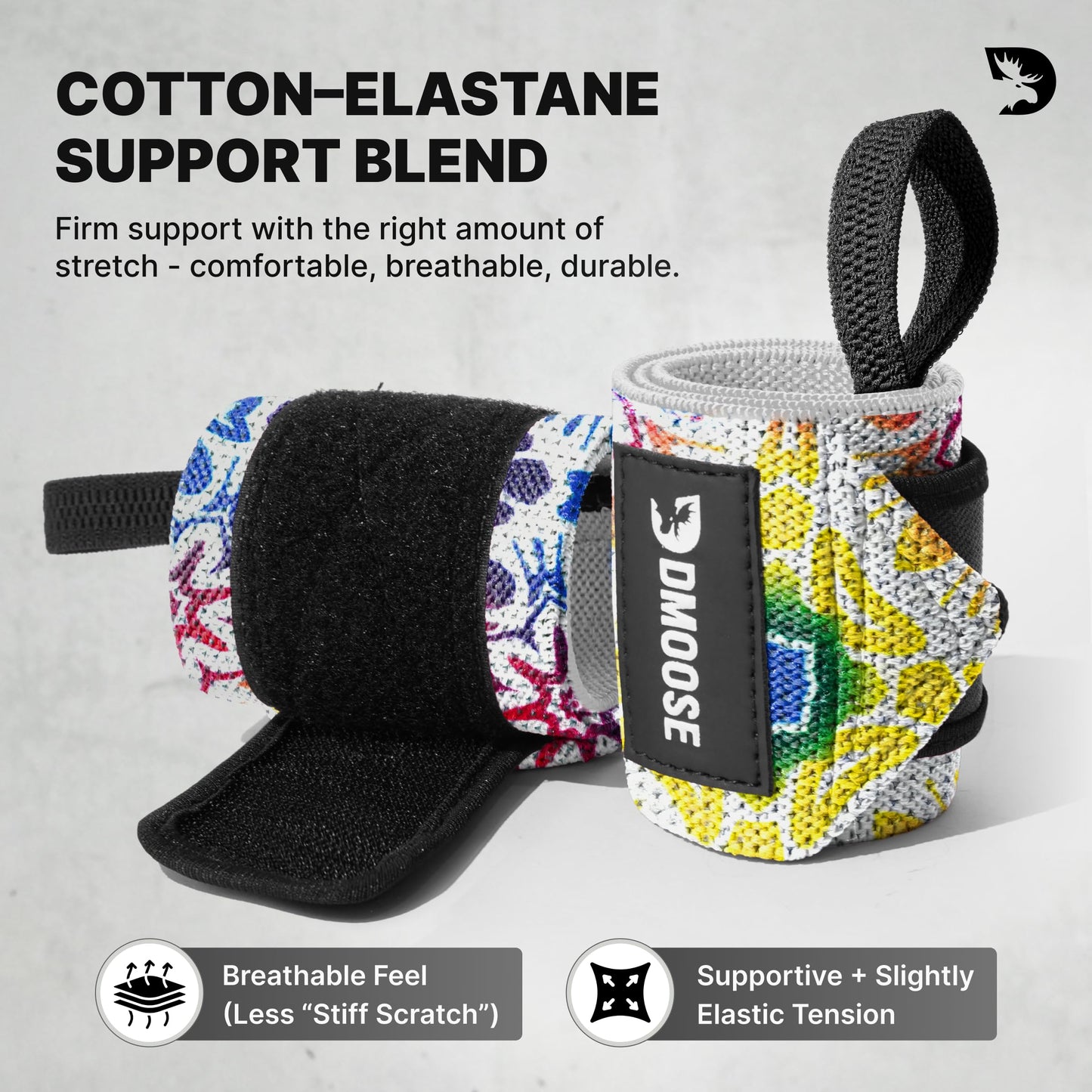 DMoose Wrist Wraps (IPL Approved), Avoid Injury and Maximize Grip with Thumb Loop, 18" or 12" Gym Wrist Wraps Pair, Wrist Wraps for Weightlifting Men, Wrist Brace for Working Out & Wrist Support