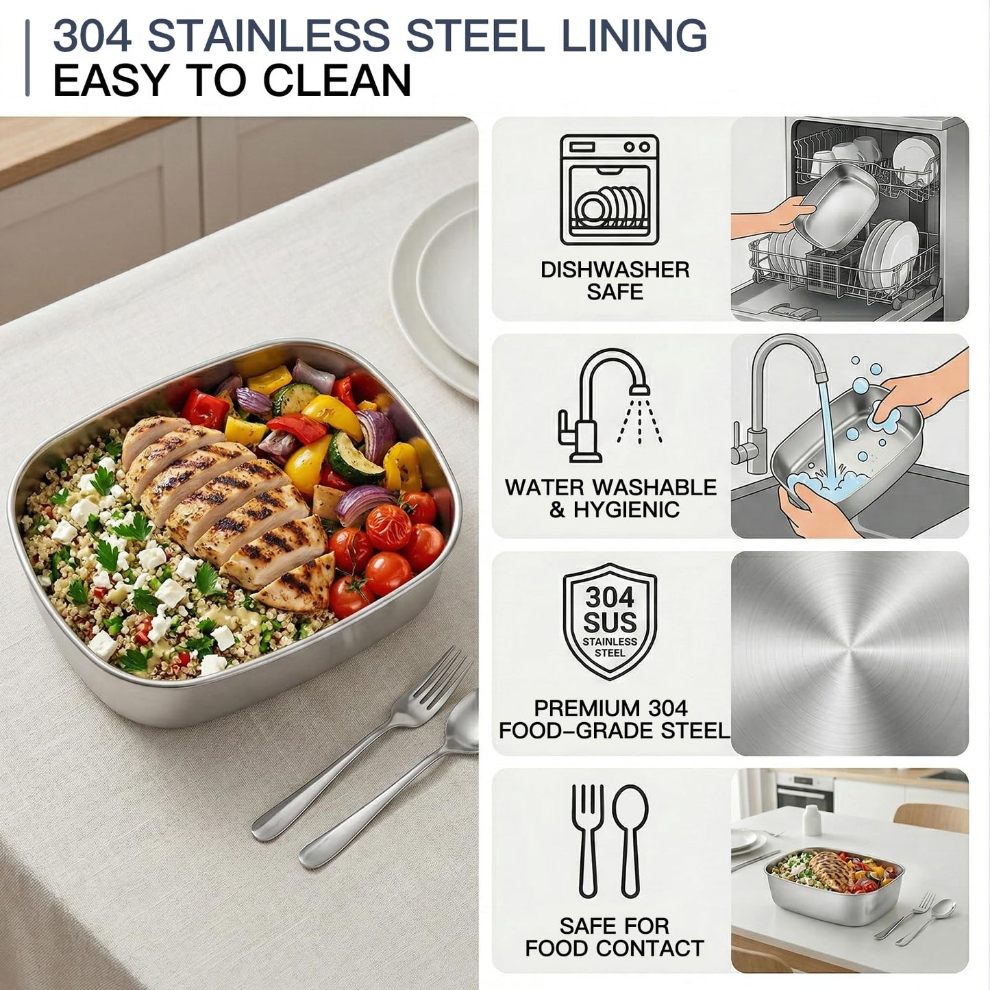 MEGAWISE Electric Lunch Box 1.5L with 304 Stainless Steel Container, 3-in-1 Food Heating Lunch Box for Adults, Food Warmer for Car, Truck, Office, Includes Utensils & Carry Bag (Charcoal Gray)