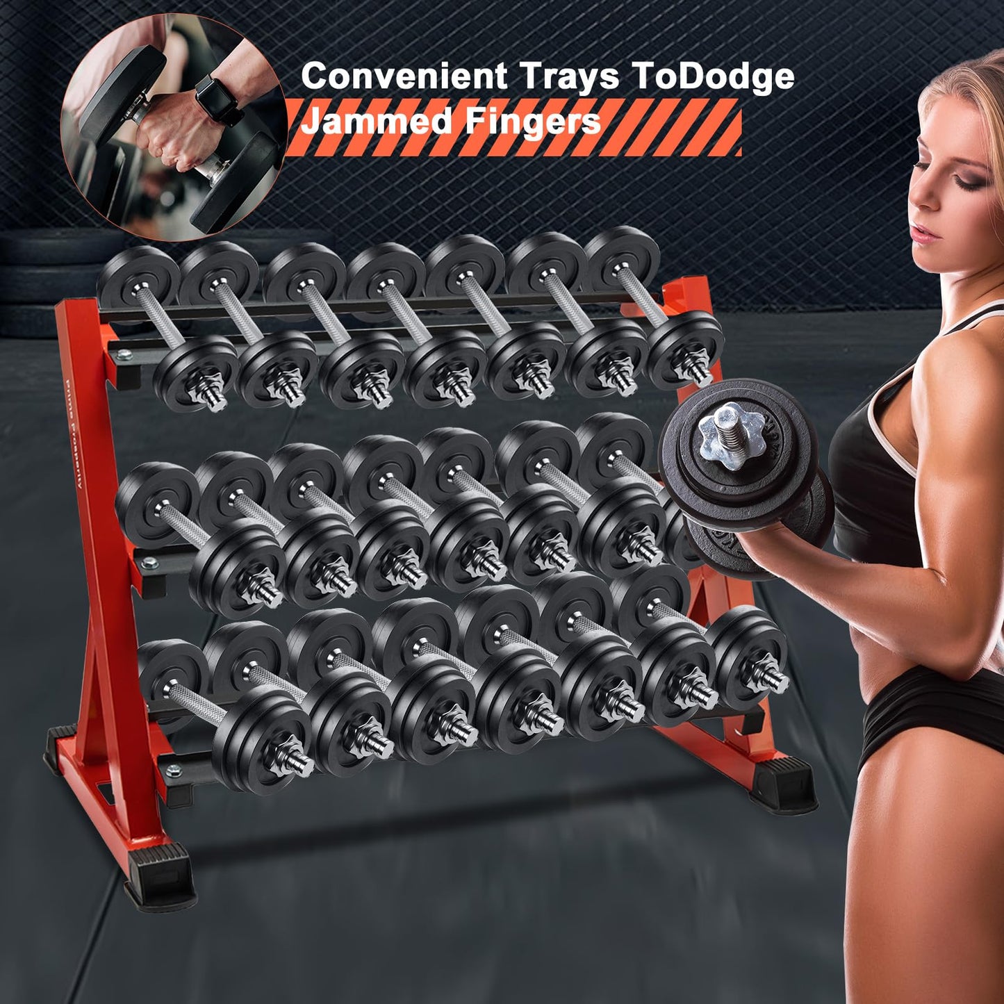 Prime Prosperity Dumbbell Rack 3 Tier Heavy Duty Weight Organizer Dumbbell Storage Stand Holder 1100lbs Capacity Quick Assembly Dumbbell Weight Storage Rack For Home Gym, Red (Rack Only)