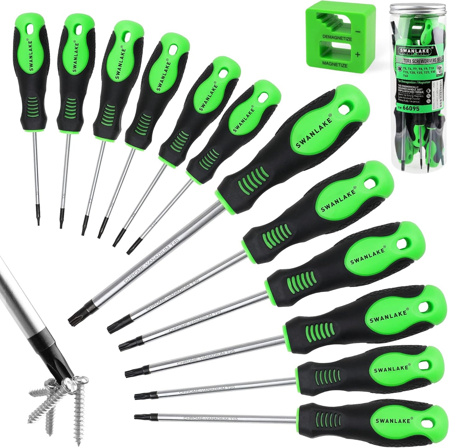 SWANLAKE Magnetic Torx Screwdriver Set - 13-Piece Star Screwdriver Kit (T5 to T40)