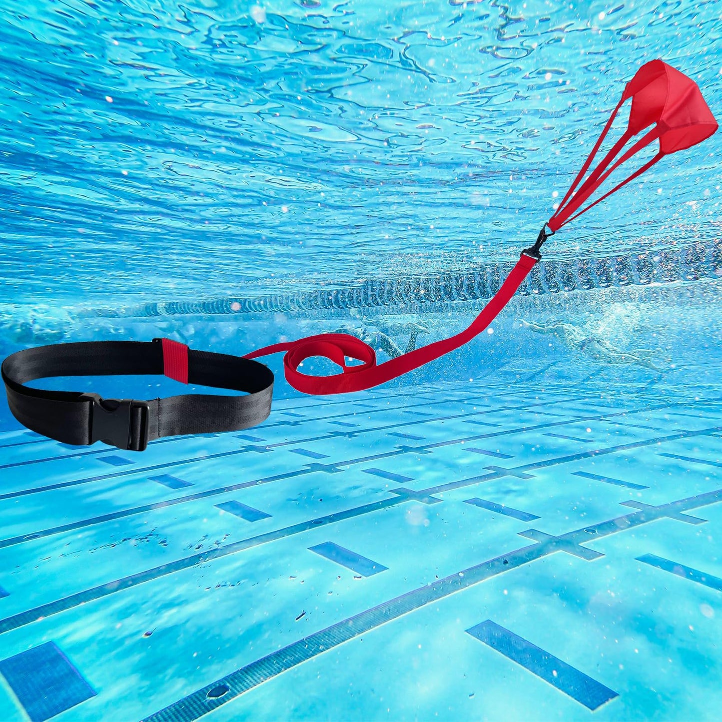 Swimming Training Set - Aquatic Resistance Belt, Parachute & Pool Harness Trainer - Stationary Swim Exercise Set - Accessory