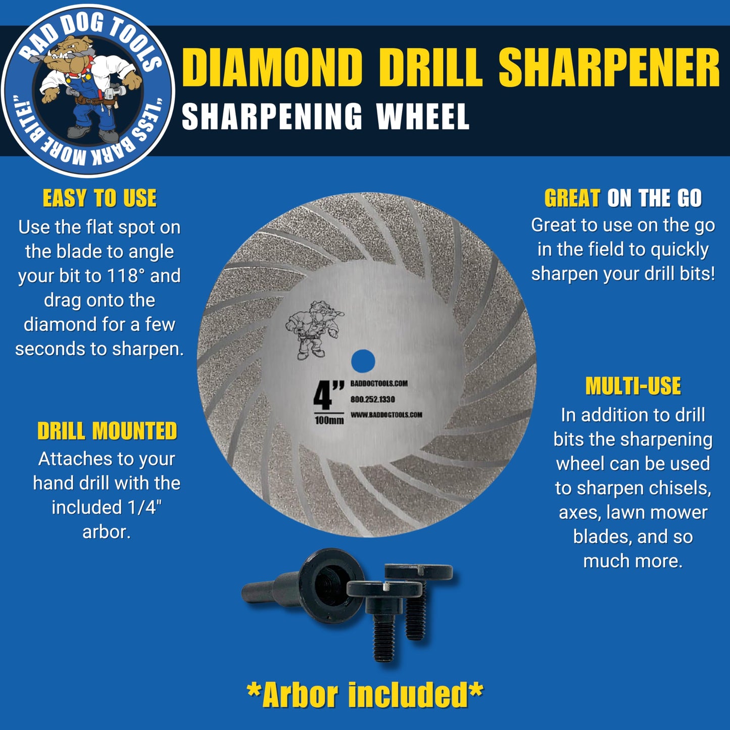 Bad Dog Multipurpose Drill Bits (14 Piece) with Diamond Sharpener Wheel (Includes arbors)
