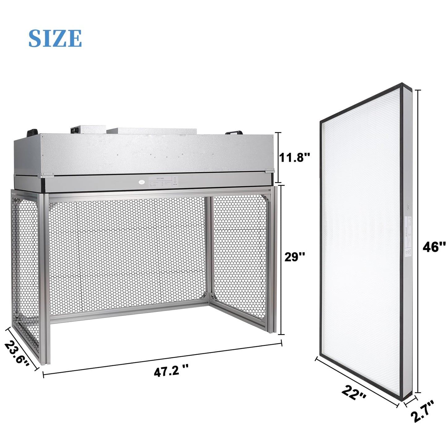 Vertical Laminar Flow-Hood Fan-Filter-Unit Yzzwer - FFU HEPA Filters for Class 100/ISO 5 Cleanliness in Clean Mycology and Mushroom Room 47.2" x 23.6" x 29" Working Area 110V
