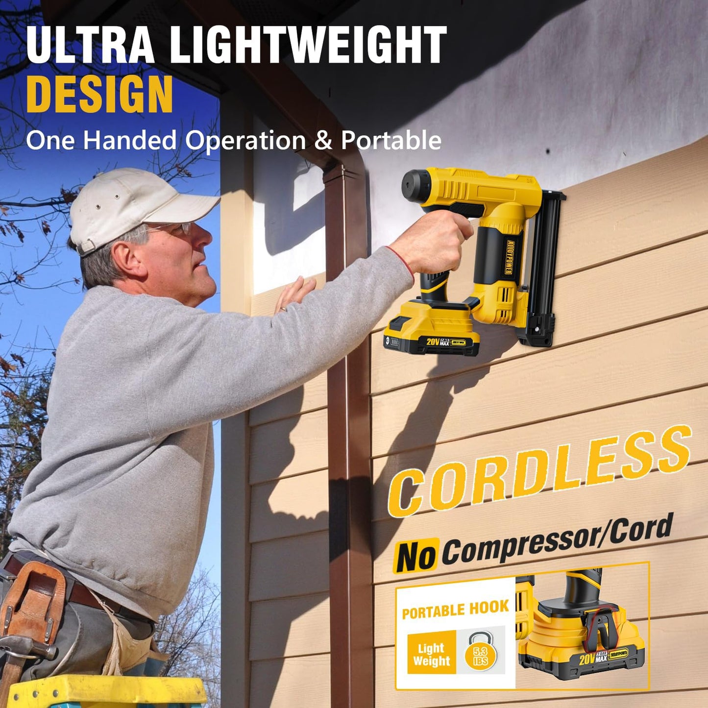 ALLOYPOWER 2 in 1 Cordless Brad Nailer/Electric Stapler with 2.0Ah Battery and Charger,1000pcs Nails and 500pcs Staples Included for Home Improvement & Woodworking