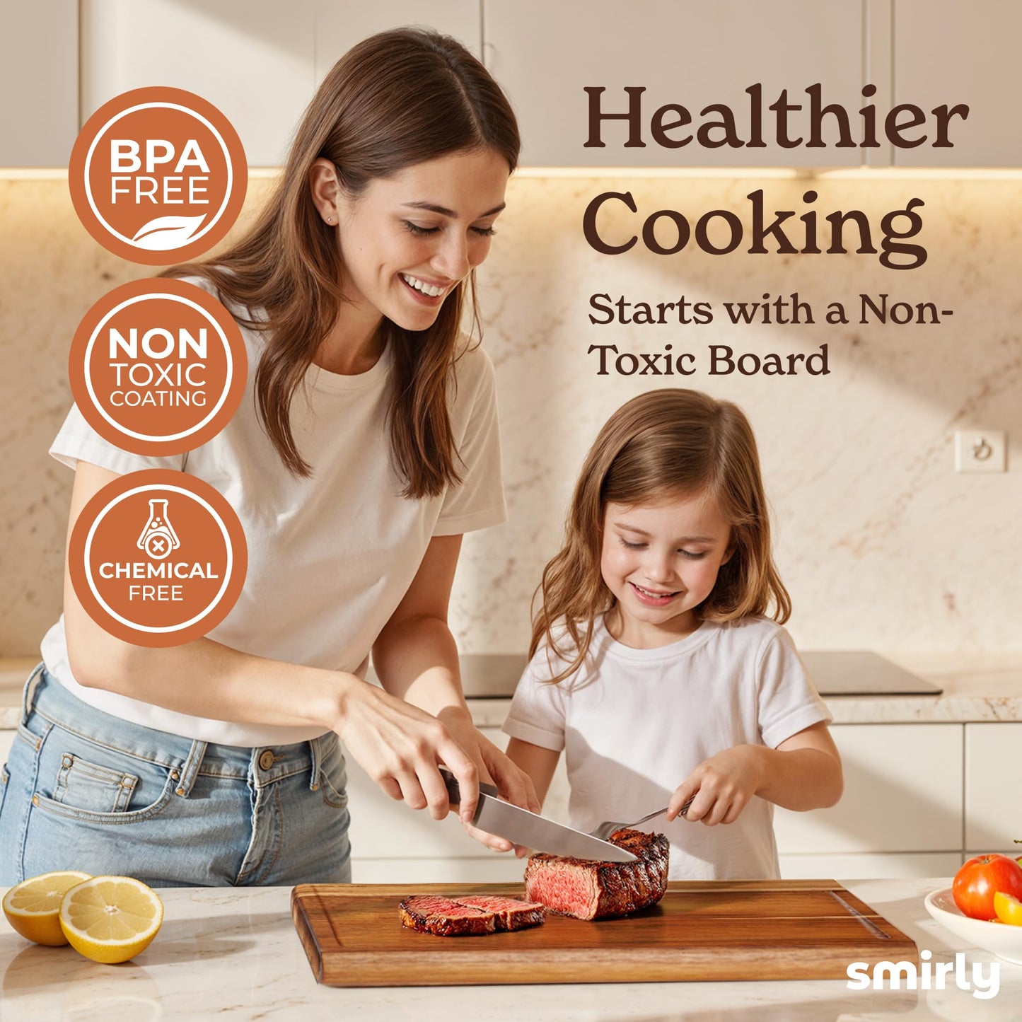 Smirly Non Toxic Teak Cutting Boards for Kitchen [1.2" Thickness][17"Extra Large] Cutting Chopping Board with Deep Juice Groove Heavy Duty & Easy Clean