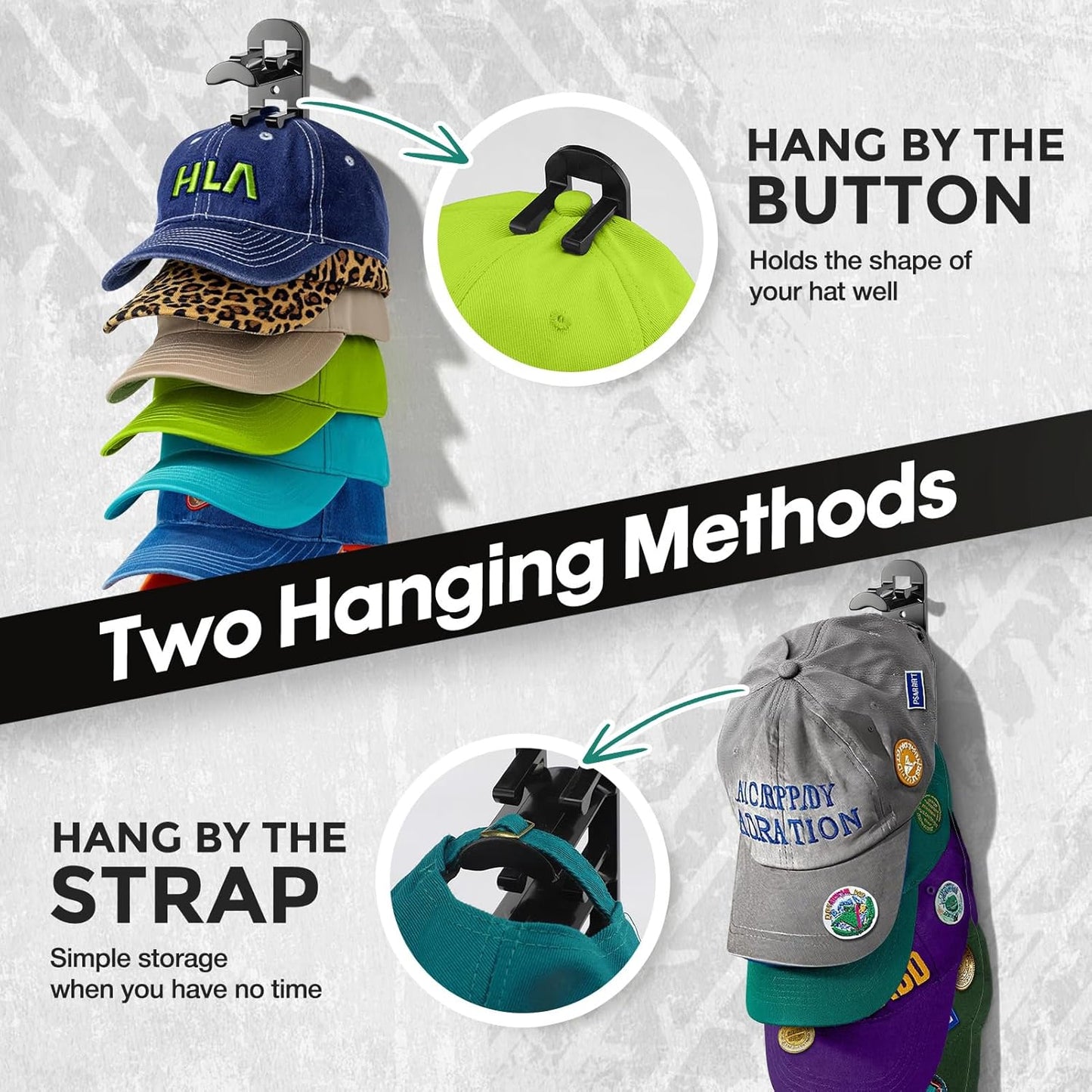 Skiennix Hat Hook Organizer - Holds Up to 20 Hats | Strong Adhesive & 8 Screws Included - Black