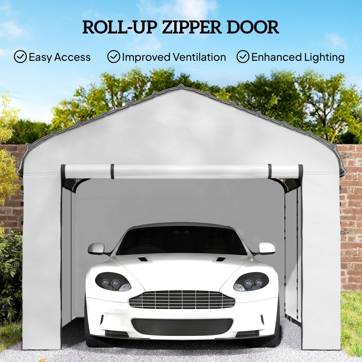 Outsunny Carport Replacement Sidewall Panels Set of 4 for 12' x 20' Carports, UPF50+ Waterproof PE Tarp Replacement Side Wall Cover with Zipper Door, Top Cover and Frame Not Included, White