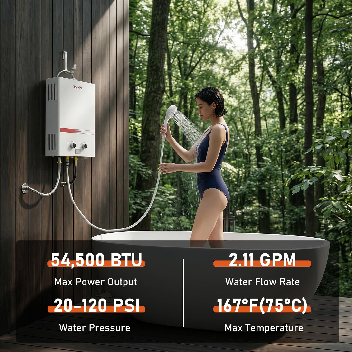 TOPWISH Portable Propane Water Heater Tankless, 8L 2.11GPM Instant Gas Hot Water Heater 54,500 BTU with Digital Display Handle Overheating Protection for Outdoor Camping RV Cabin Shower