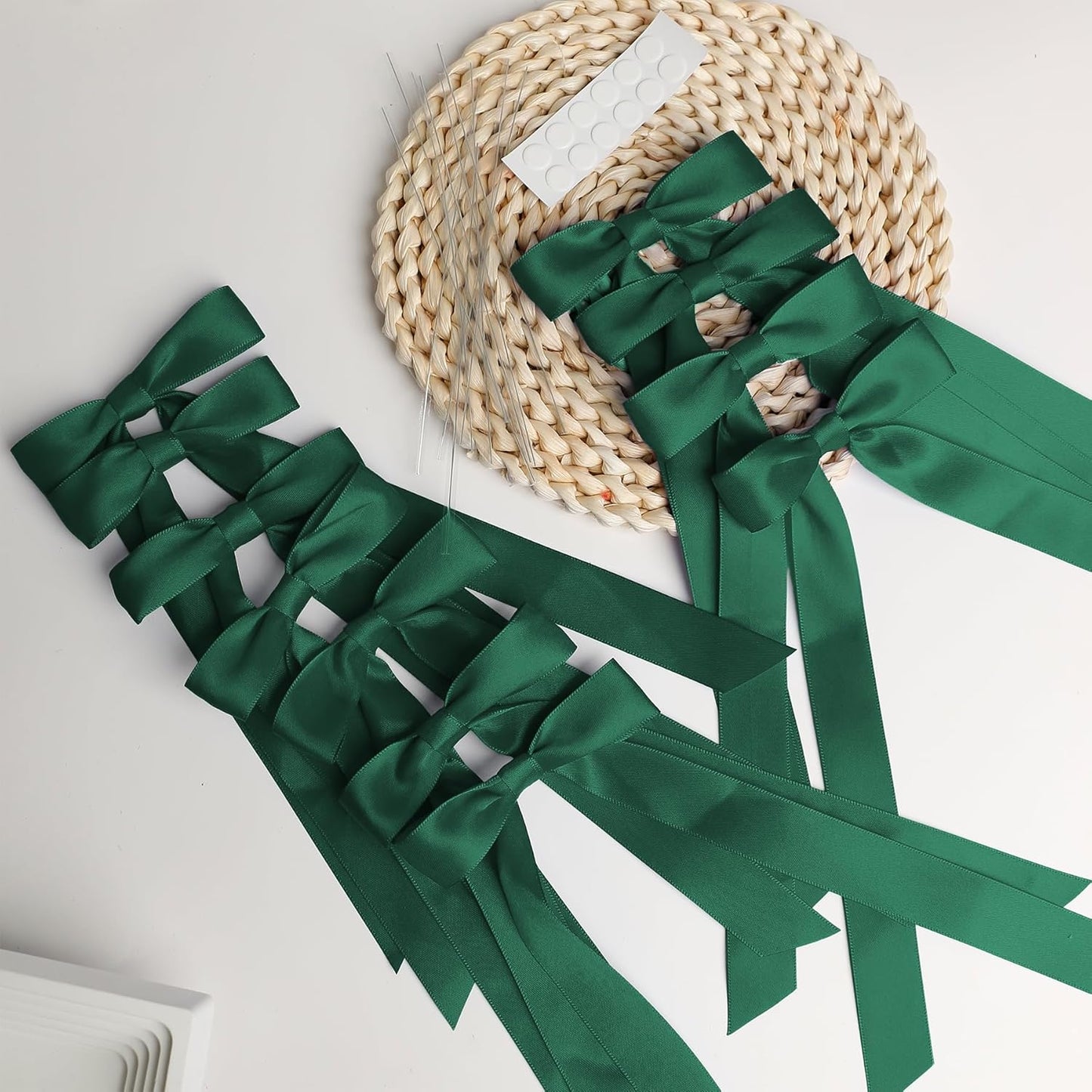 Skiennix 12 Pcs Hunter Green Satin Ribbon Bows - Perfect for Gift Wrapping & Home Decor