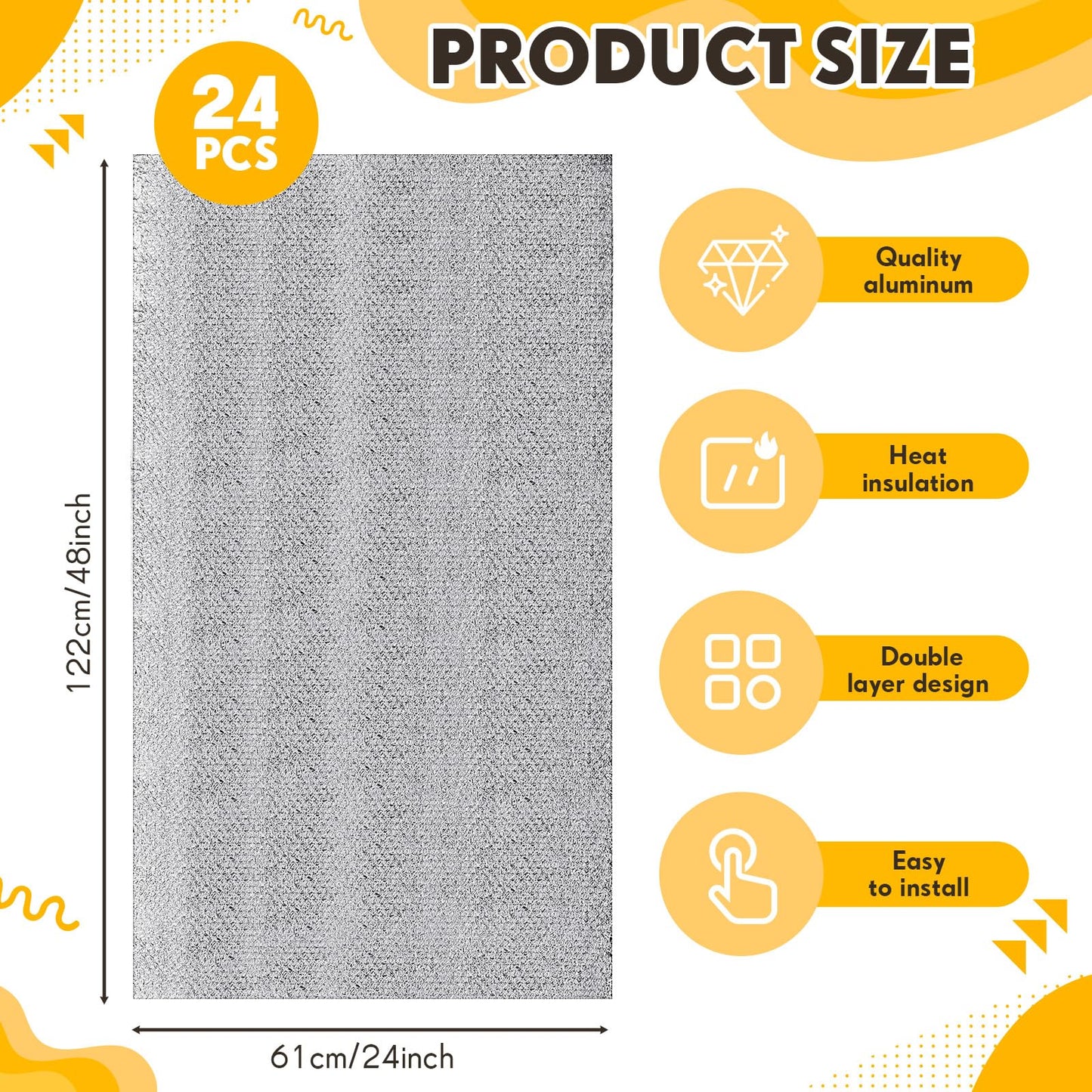 Frienda 24 Pcs Garage Door Insulation Panels Kits Double Bubble Reflective Aluminum Foil Radiant Barrier Thermal Insulation Sheet for Garages Greenhouses Attics Walls Windows (24 x 48 Inch)