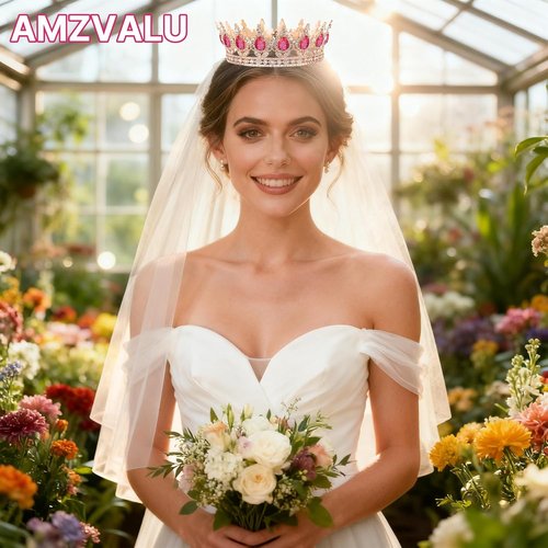 AMZVALU Crown Cake Topper Set - 3 Happy Birthday Decorations with Candles & Butterflies | Rose Gold & Pink