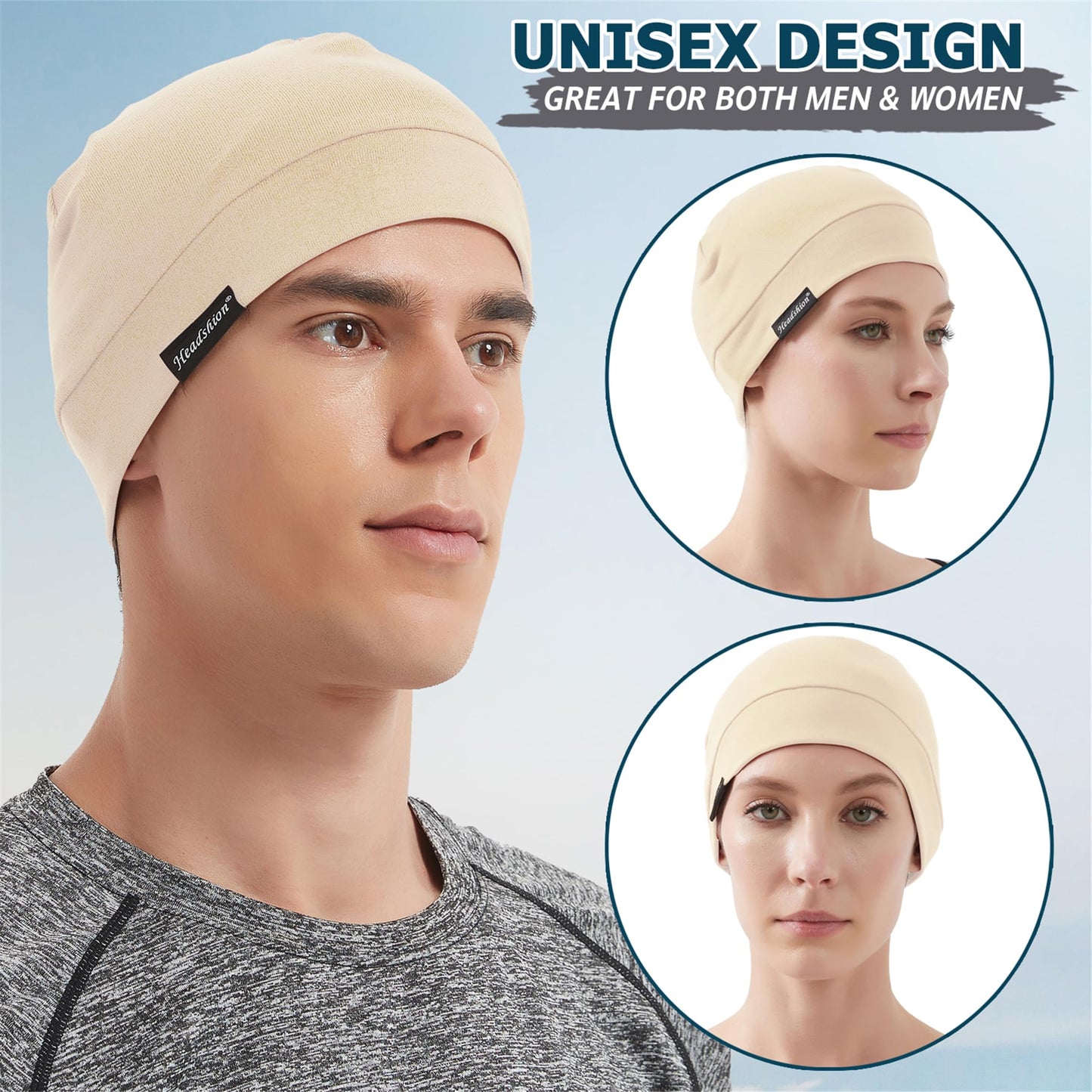 Headshion Cotton Skull Caps for Men Women,4-Pack Lightweight Beanie Sleep Caps Chemo Headwear 4 Beige