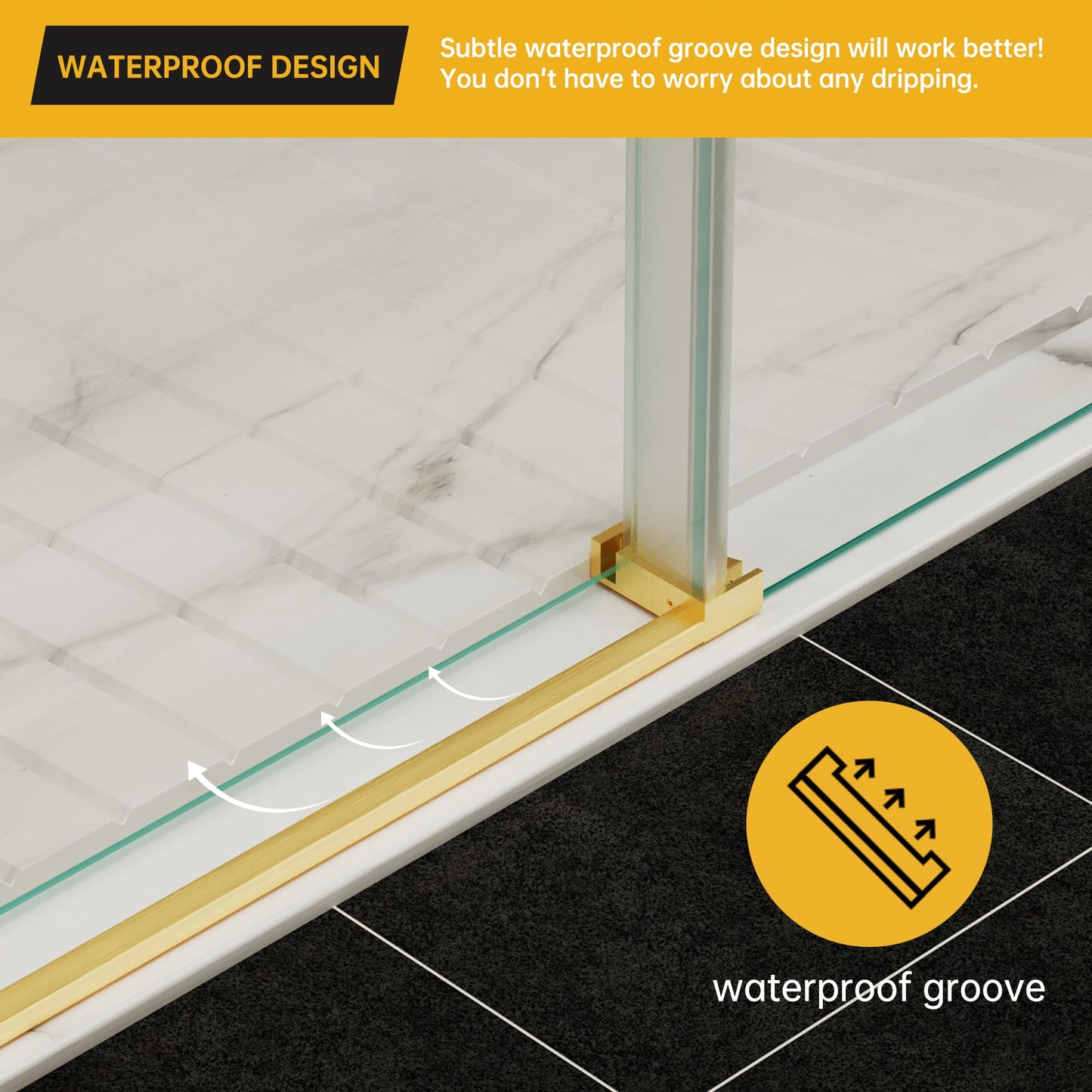 Findepot Frameless Sliding Shower Door 56-60 in W x 75 in H,Frameless Shower Door with 5/16" (8mm) Clear Tempered Glass,Silent Soft-Close Design,Brushed Gold